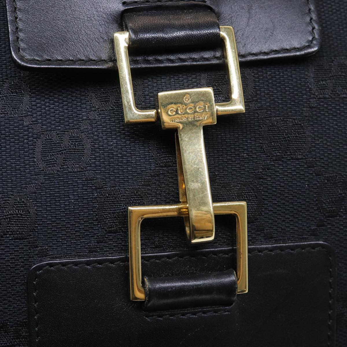 GUCCI Jackie GG Canvas Shoulder Bag Black Gold 001 4129 am6796