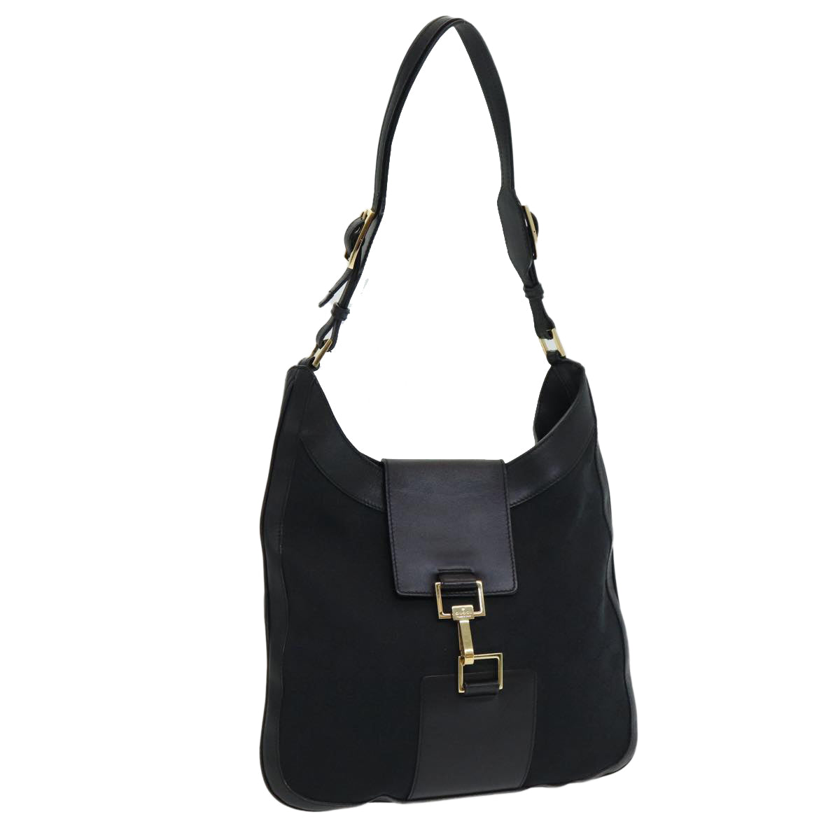GUCCI Jackie GG Canvas Shoulder Bag Black Gold 001 4129 am6796