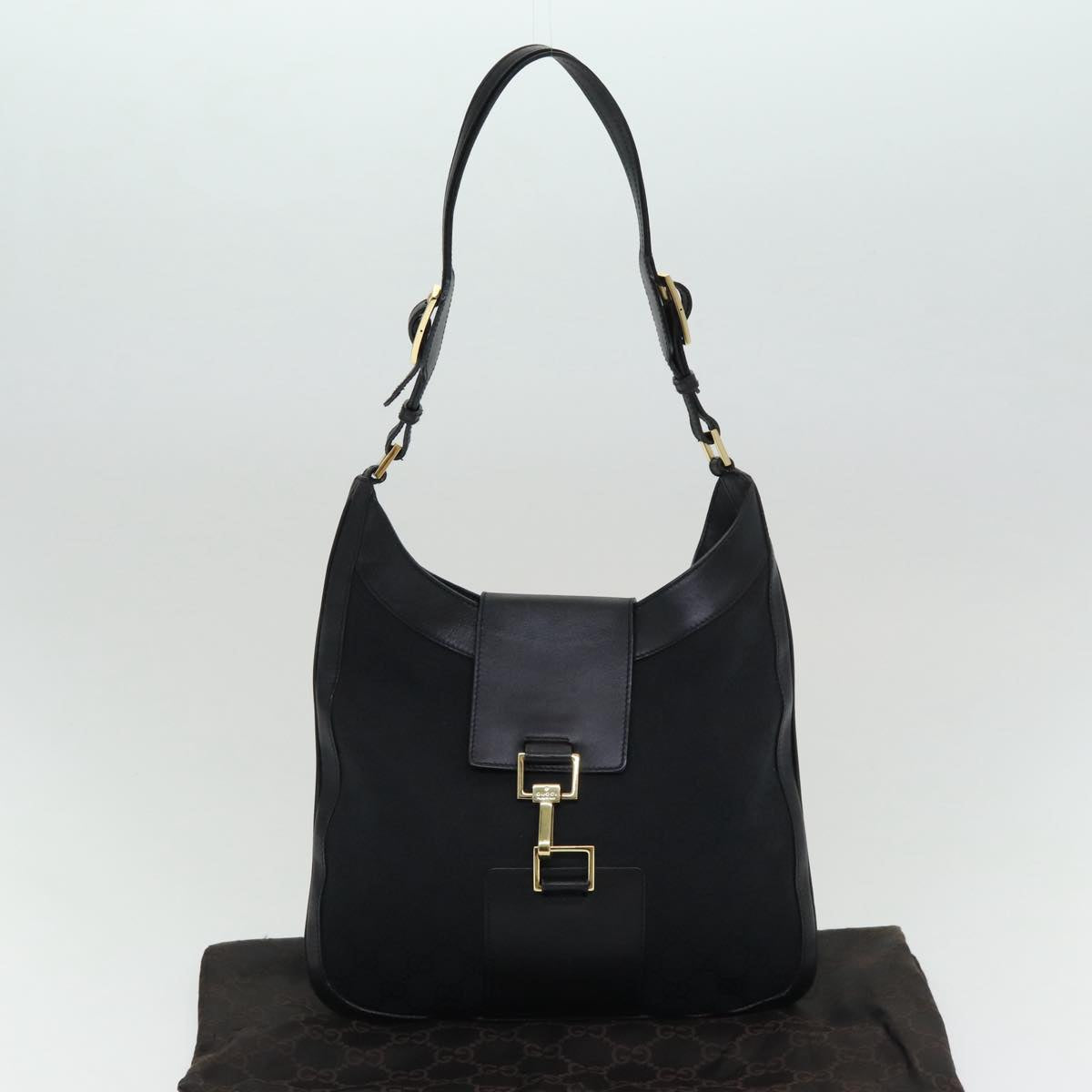 GUCCI Jackie GG Canvas Shoulder Bag Black Gold 001 4129 am6796