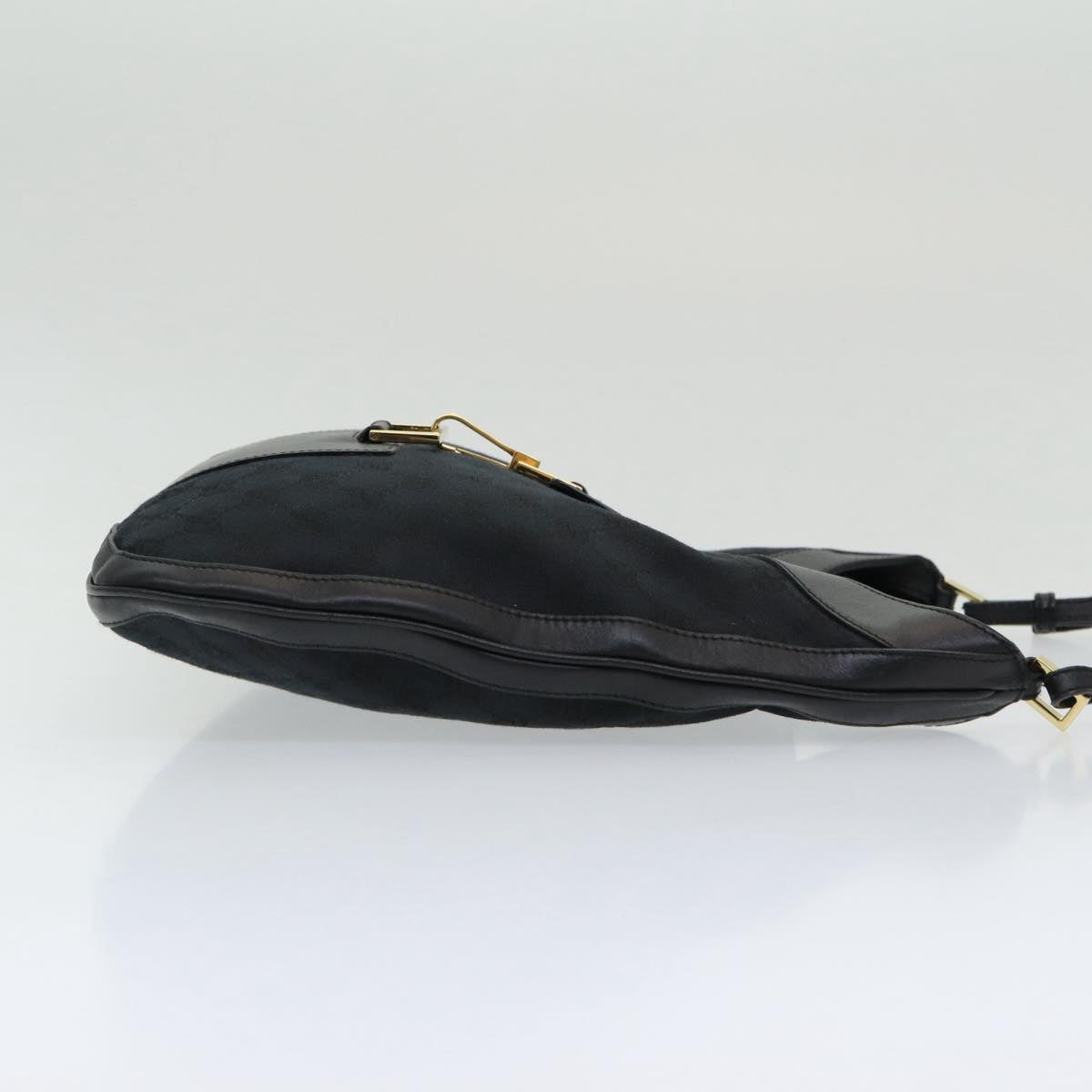 GUCCI Jackie GG Canvas Shoulder Bag Black Gold 001 4129 am6796