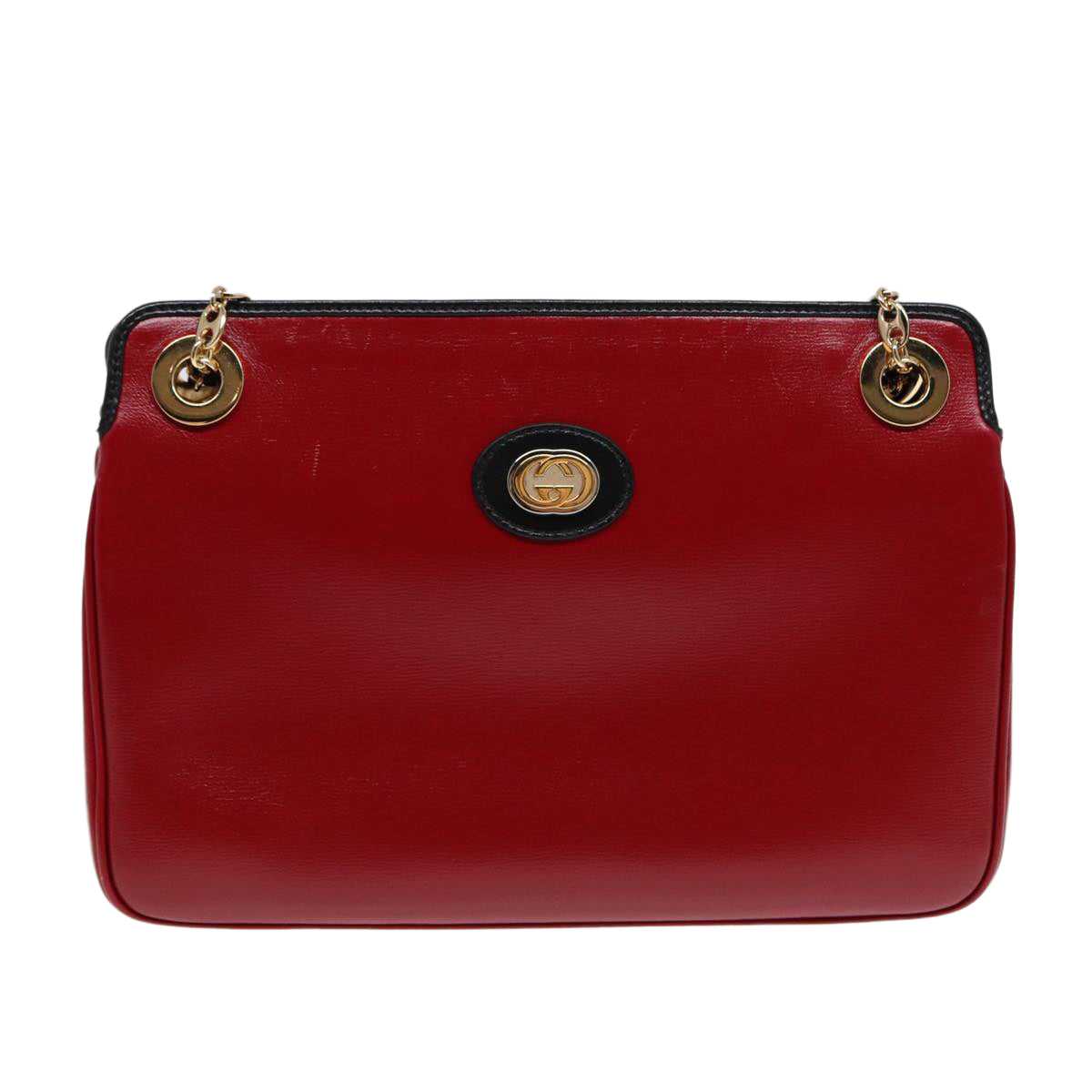 GUCCI Chain Shoulder Bag Leather Red Gold 576422 am6808