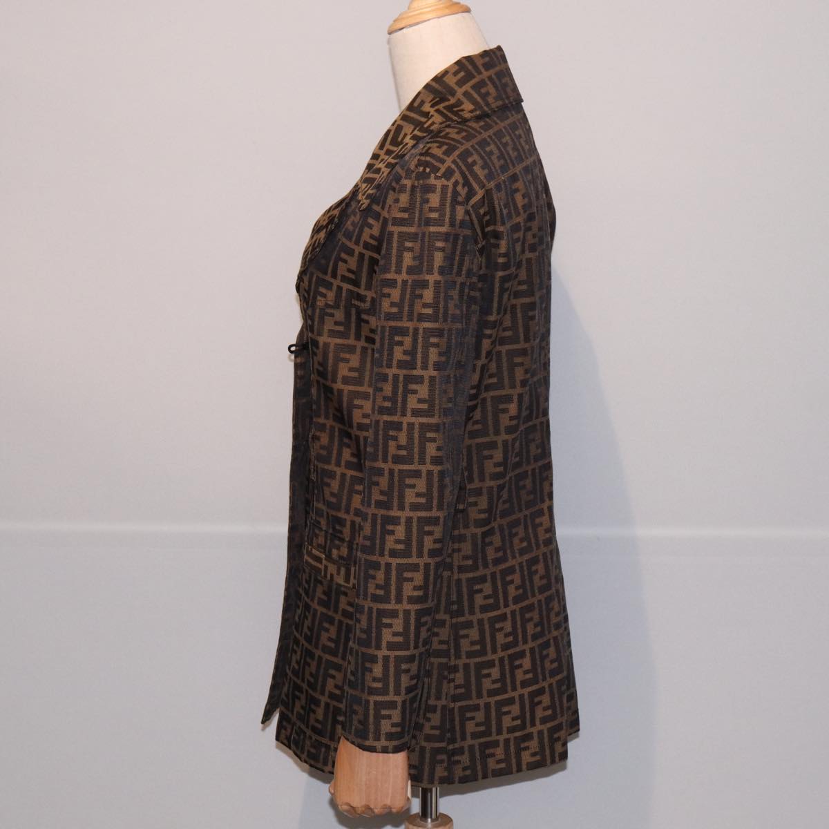 FENDI Jacket Zucca Canvas Jacket 38 Brown Black am6809
