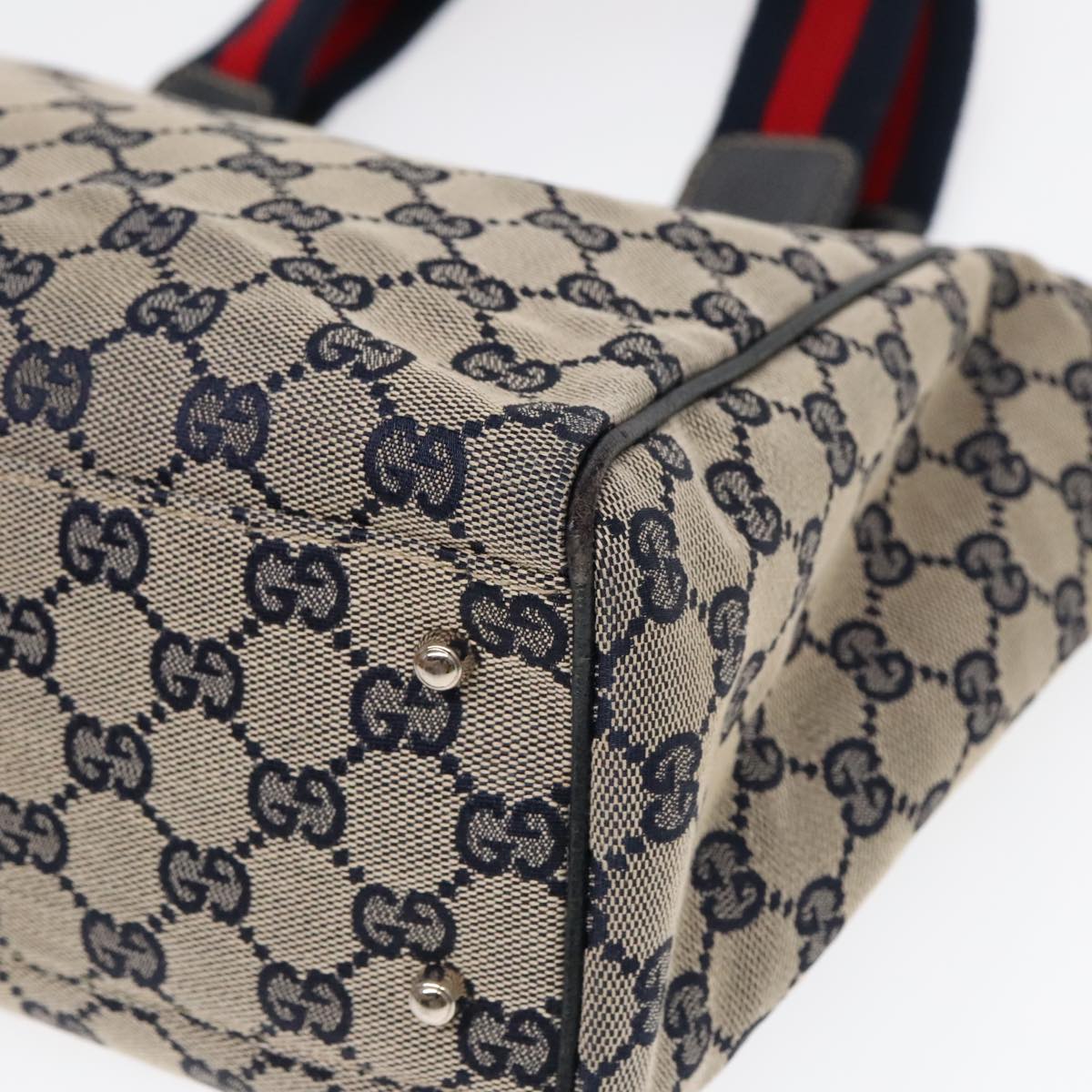 GUCCI GG Canvas Sherry Line Tote Bag Beige Navy Red am6834