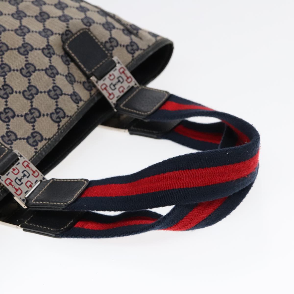 GUCCI GG Canvas Sherry Line Tote Bag Beige Navy Red am6834