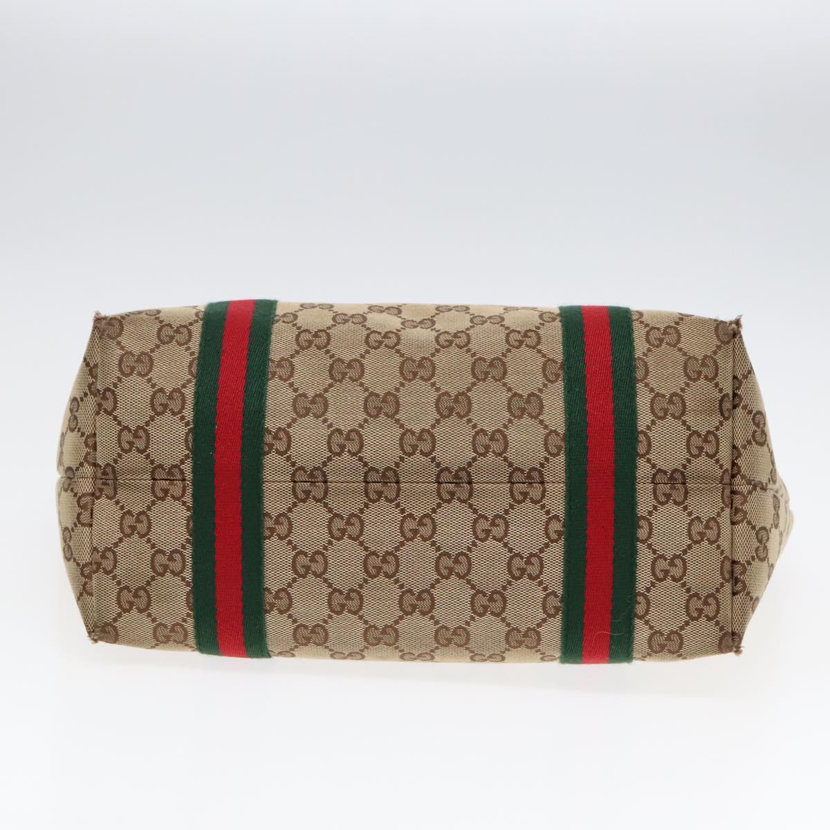 GUCCI GG Canvas Web Sherry Line Tote Bag Beige Green Red am6853
