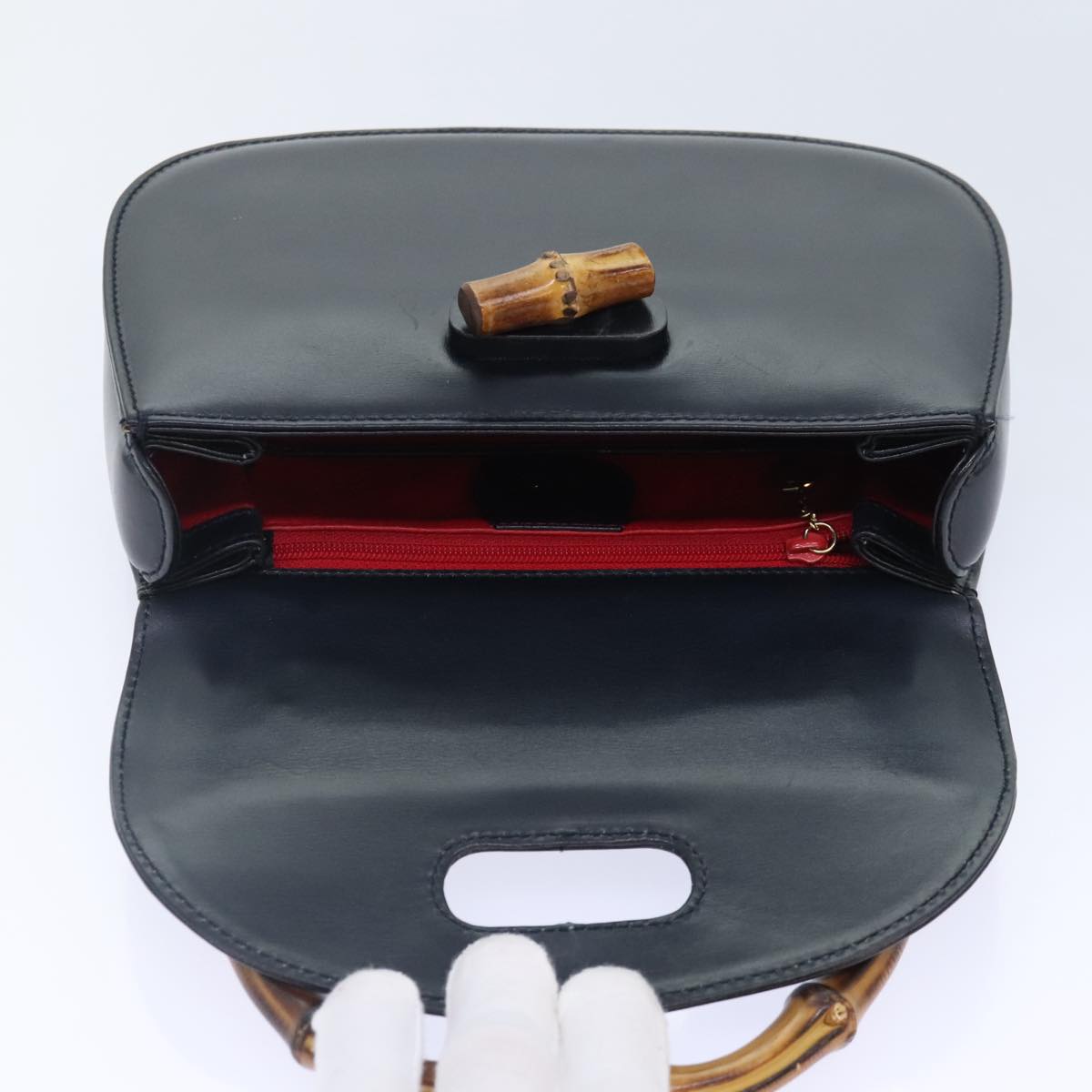 GUCCI Bamboo Hand Bag Leather Black Gold 000 2046 0188 am6870