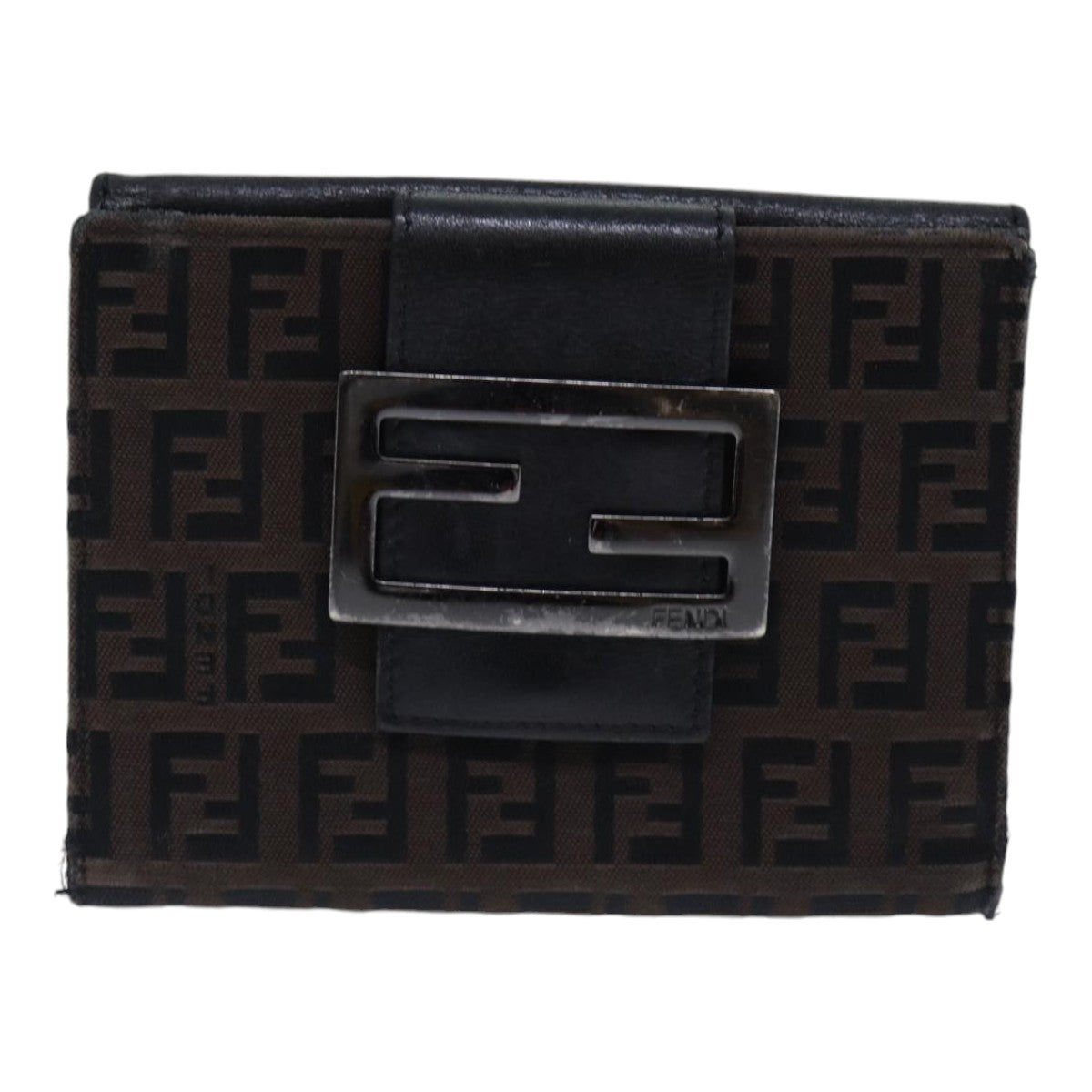 FENDI Zucchino Canvas Wallet Brown Silver am6905