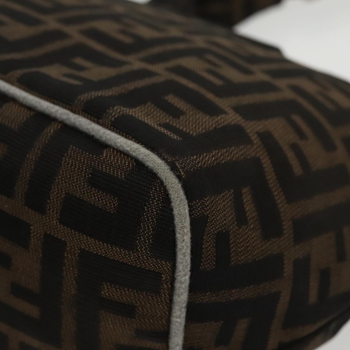 FENDI Zucca Canvas Mamma Baguette Hand Bag Brown Black Silver am7106