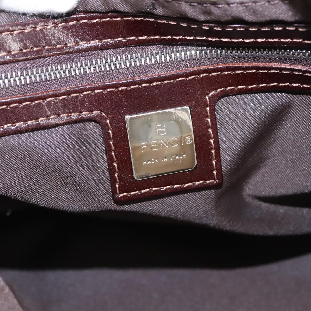 FENDI Zucca Canvas Mamma Baguette Shoulder Bag Beige Silver am7156