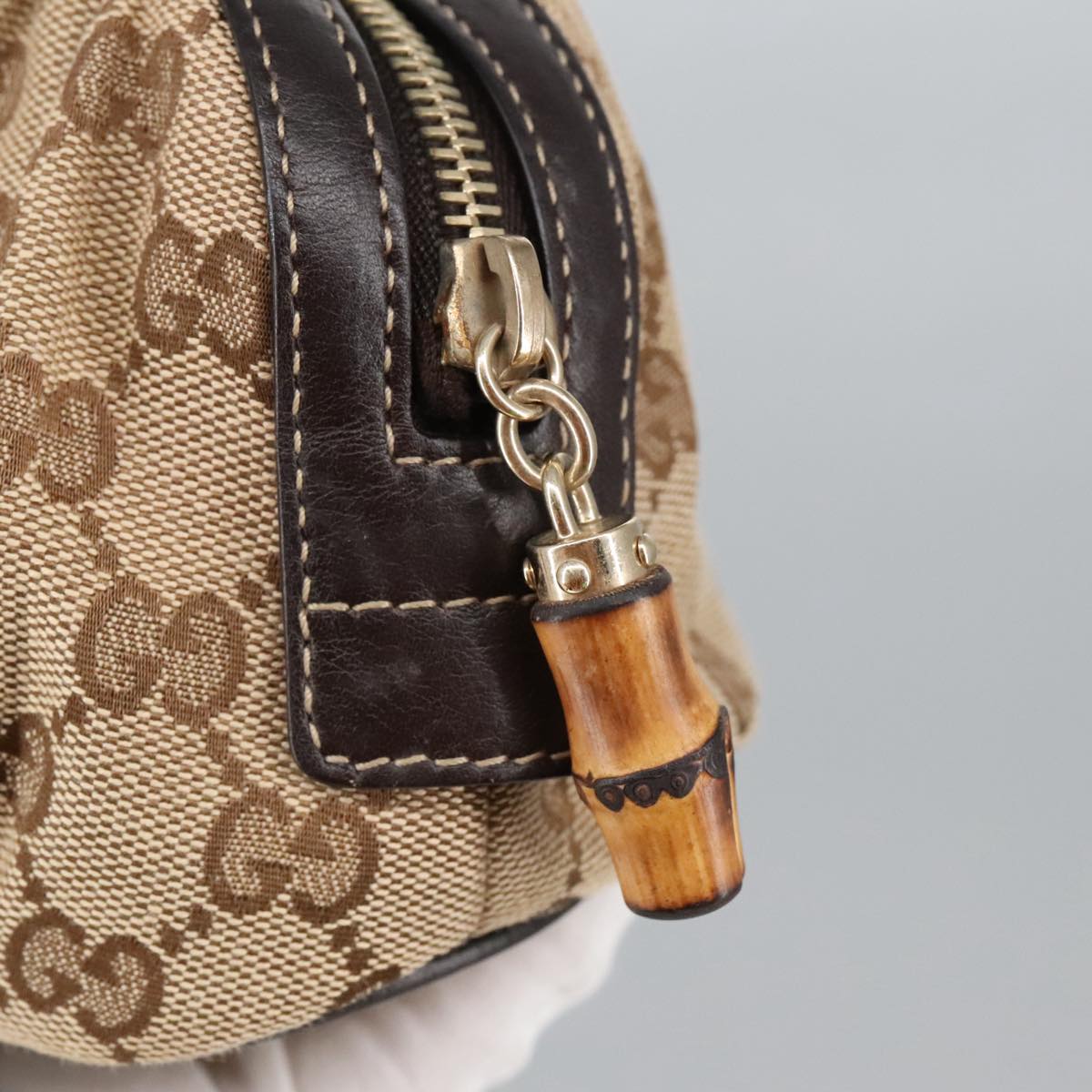 GUCCI Bamboo GG Canvas Pouch Beige 246175 am7217