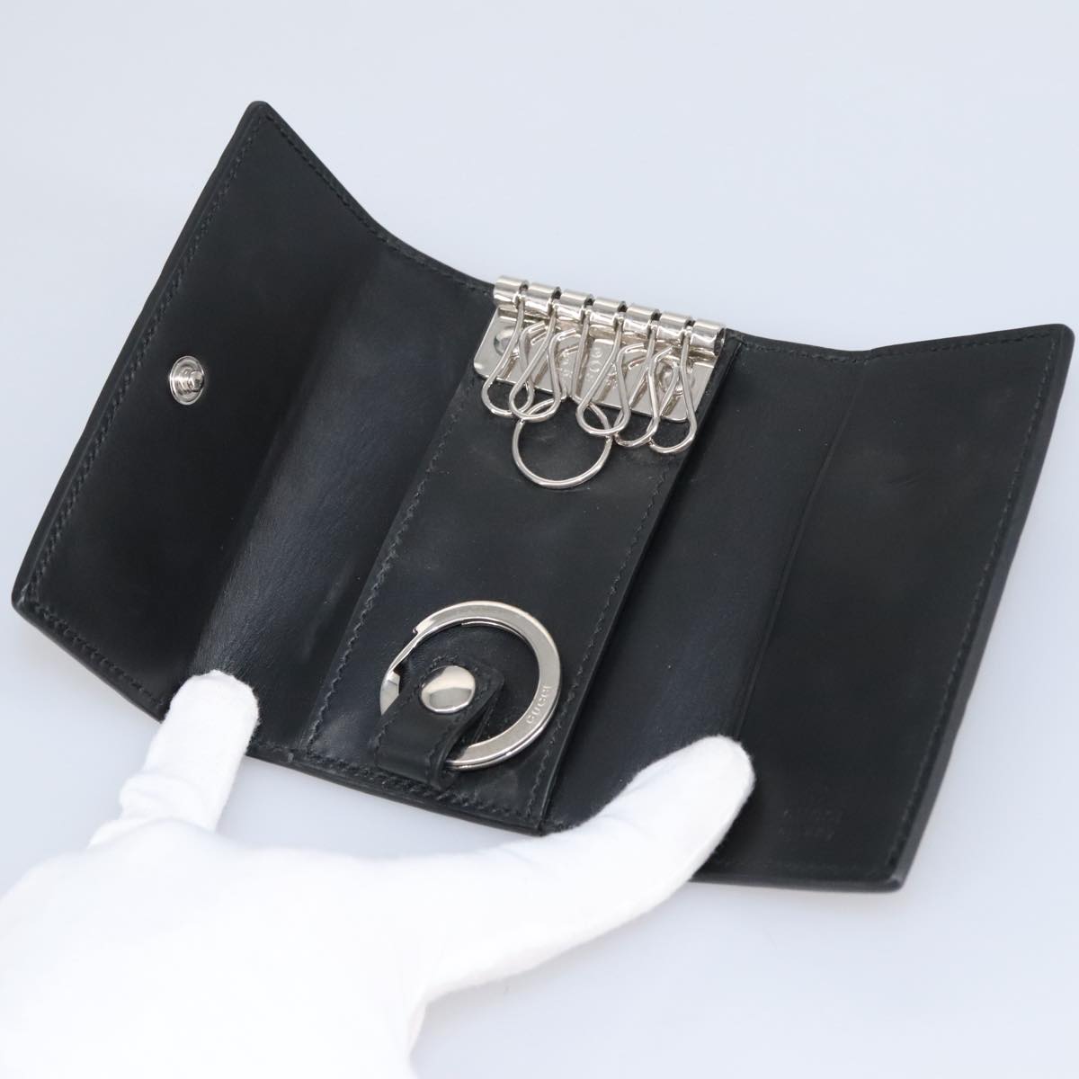 GUCCI GG Canvas Guccissima Key Case Leather Black 473924 am7224