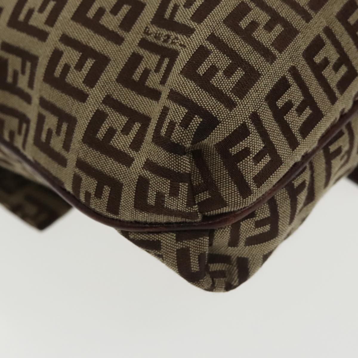 FENDI Zucchino Canvas Shoulder Bag Brown Gold am7306