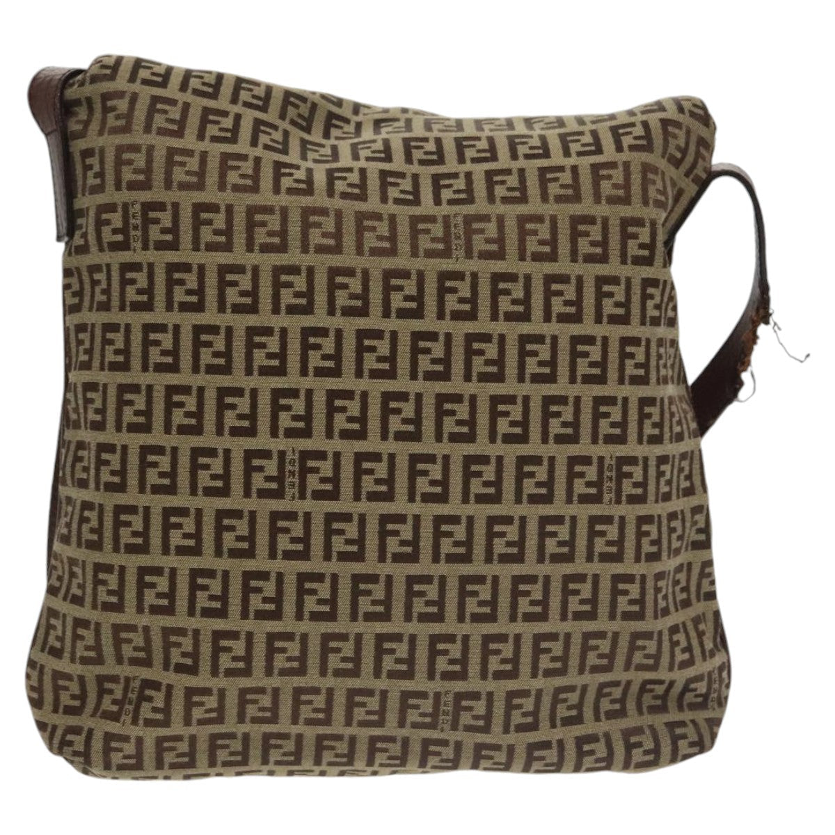 FENDI Zucchino Canvas Shoulder Bag Brown Gold am7306