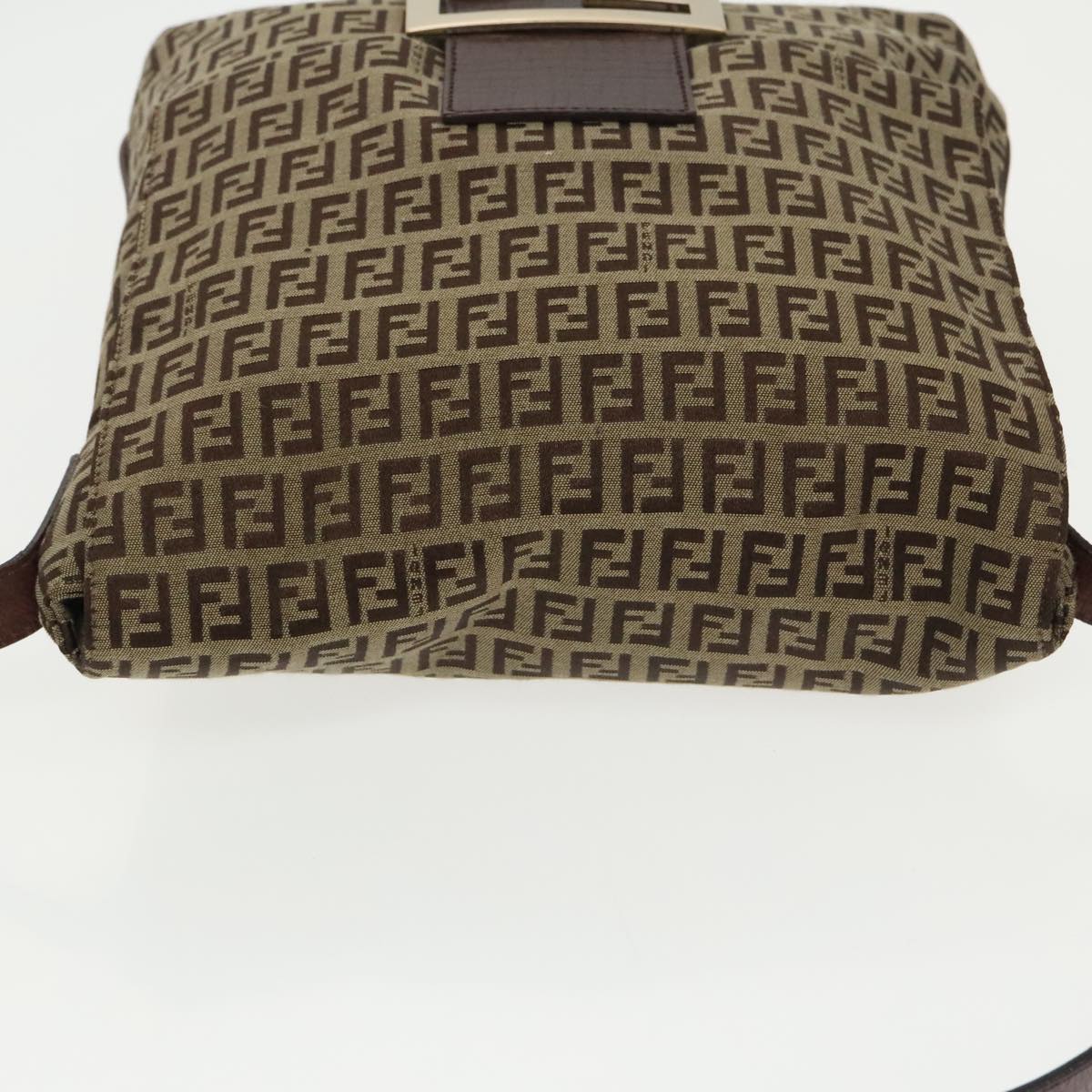 FENDI Zucchino Canvas Shoulder Bag Brown Gold am7306