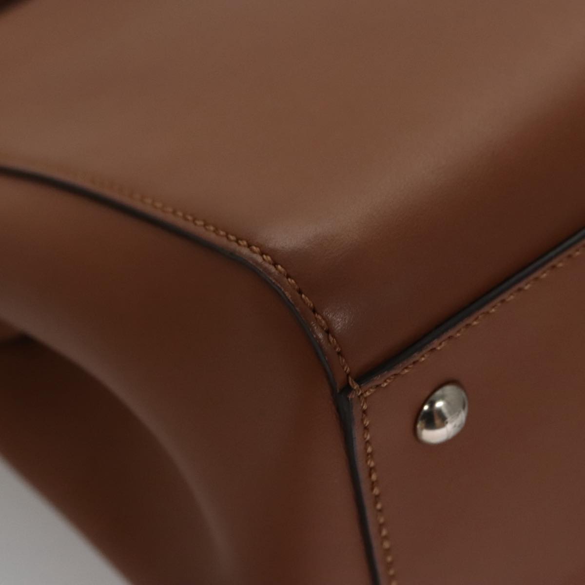 FENDI Dot Com Hand Bag Leather 2way Brown am7530