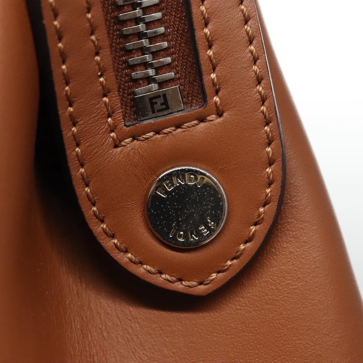FENDI Dot Com Hand Bag Leather 2way Brown am7530