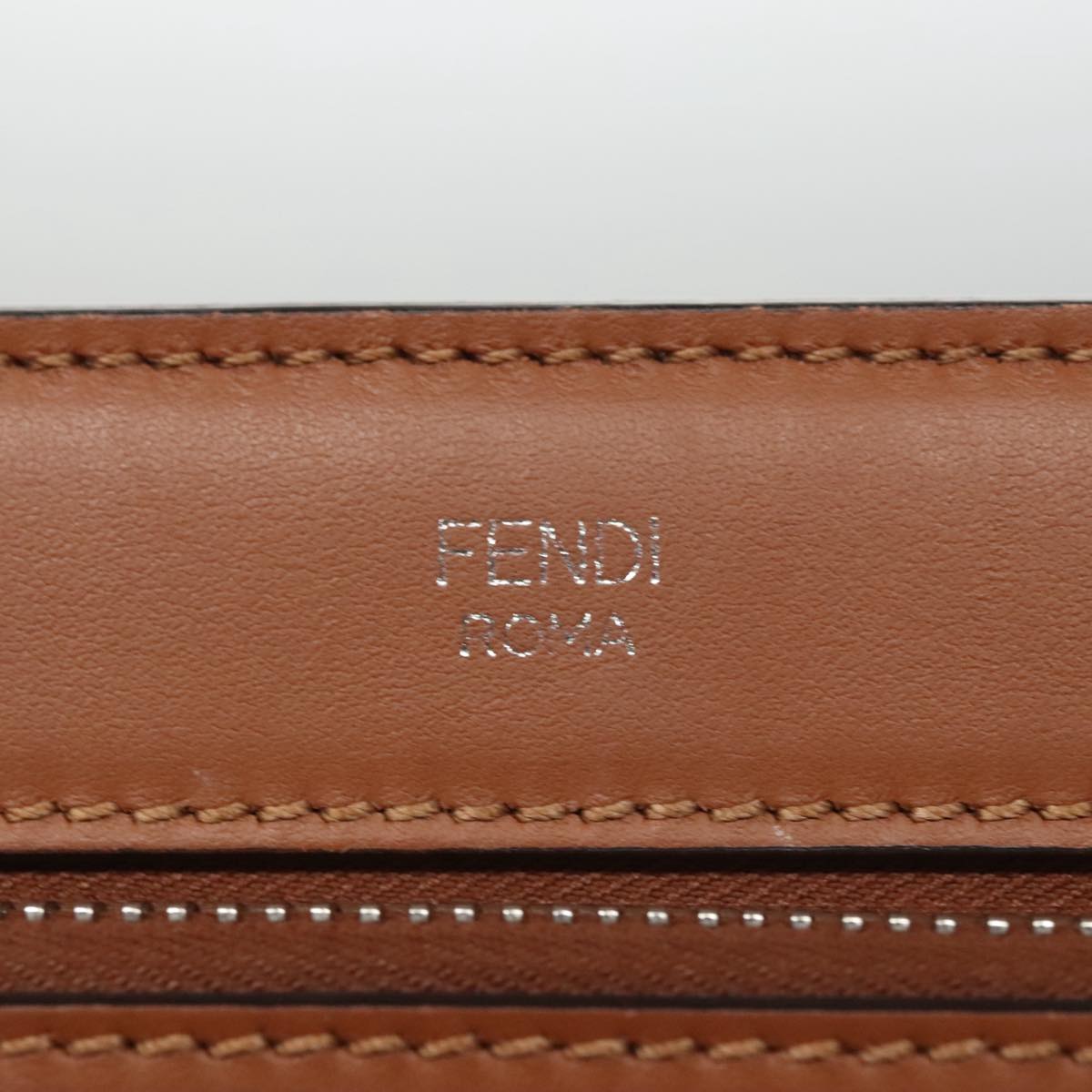 FENDI Dot Com Hand Bag Leather 2way Brown am7530