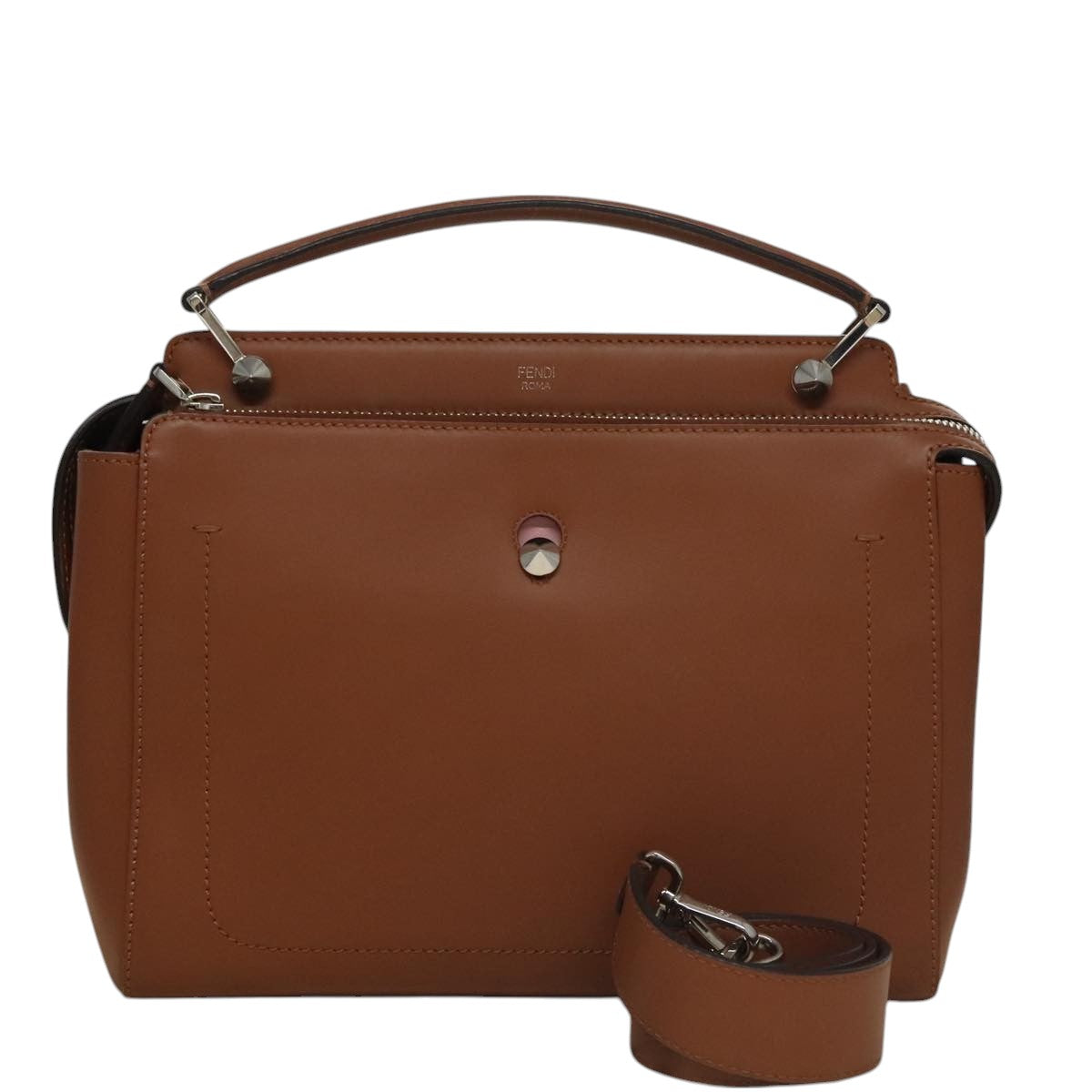 FENDI Dot Com Hand Bag Leather 2way Brown am7530