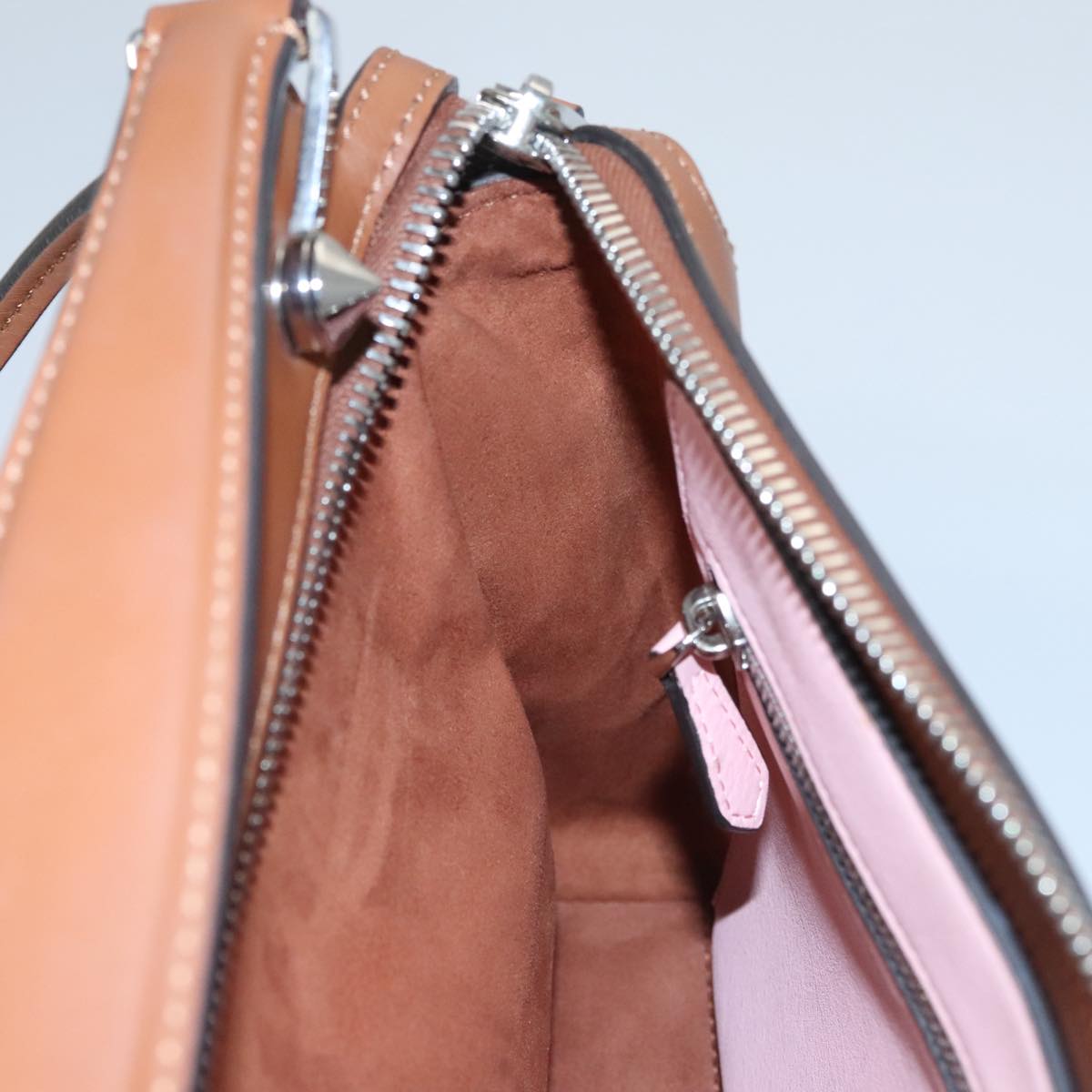 FENDI Dot Com Hand Bag Leather 2way Brown am7530