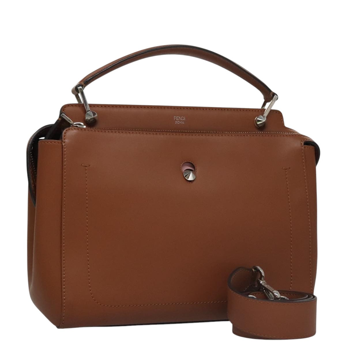 FENDI Dot Com Hand Bag Leather 2way Brown am7530