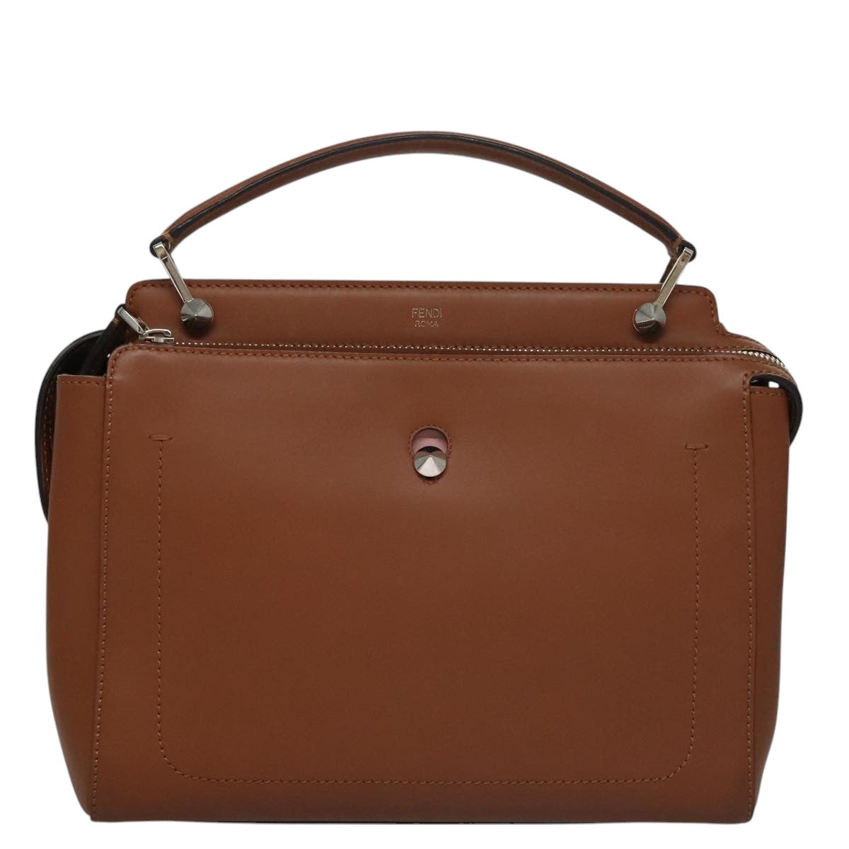 FENDI Dot Com Hand Bag Leather 2way Brown am7530