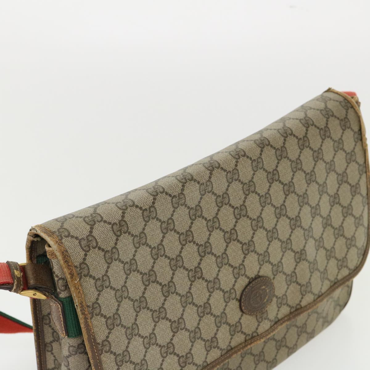 GUCCI GG Canvas Web Sherry Line Shoulder Bag Beige Red Green ar10088