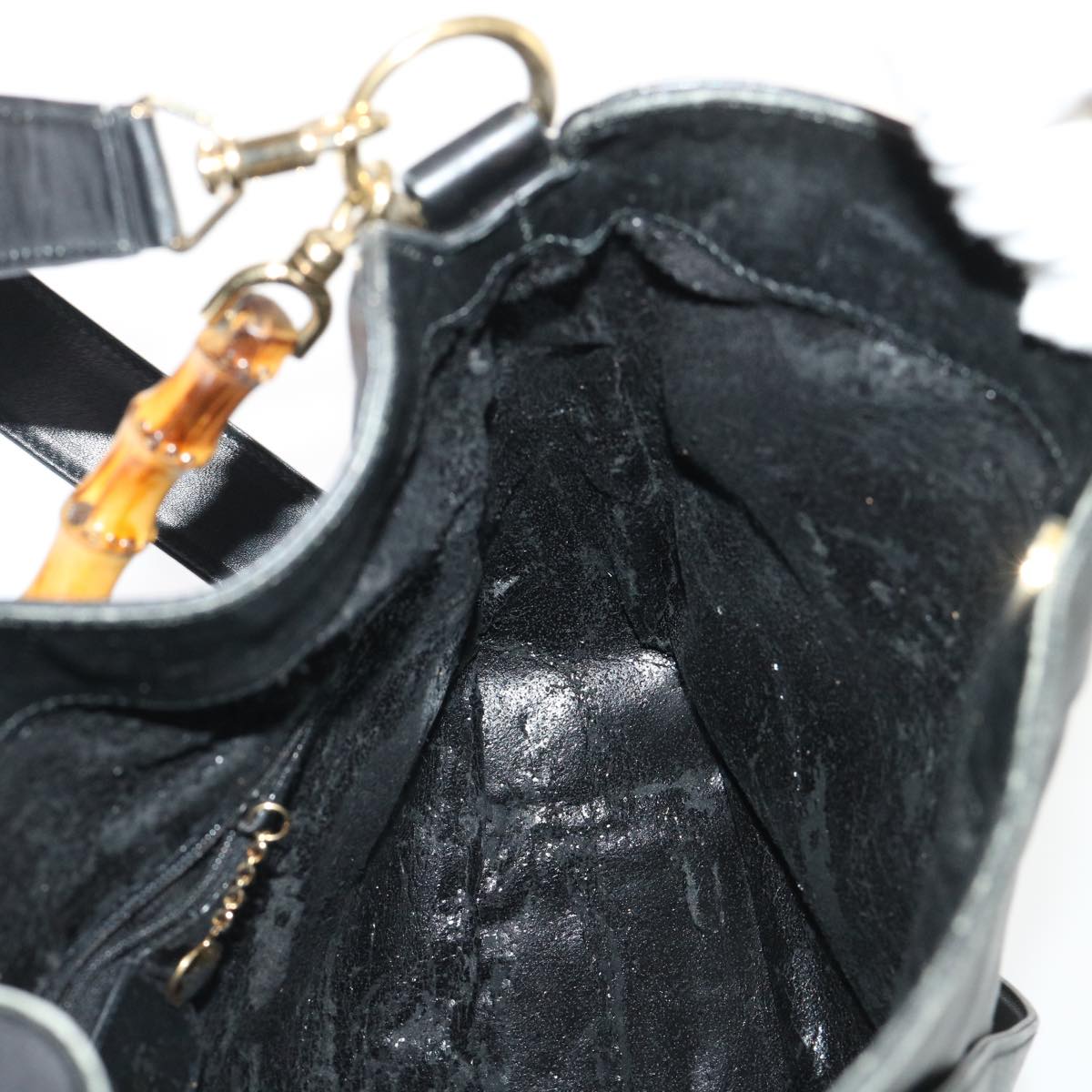 GUCCI Bamboo Shoulder Bag Leather 2way Black ar10104