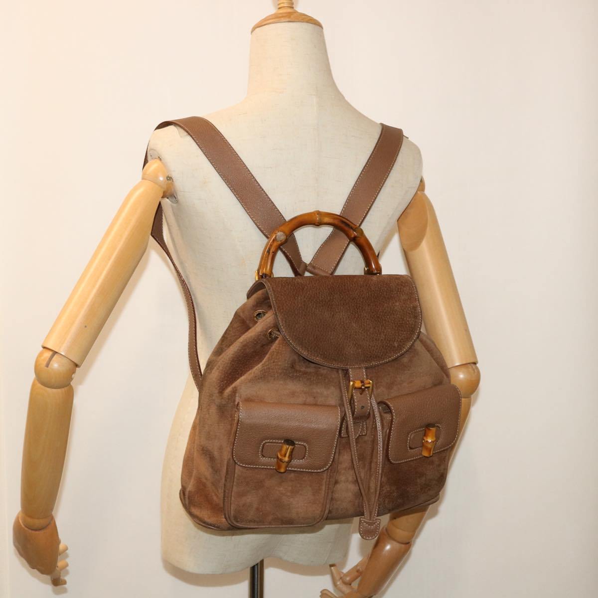 GUCCI Bamboo Backpack Suede Brown ar10105