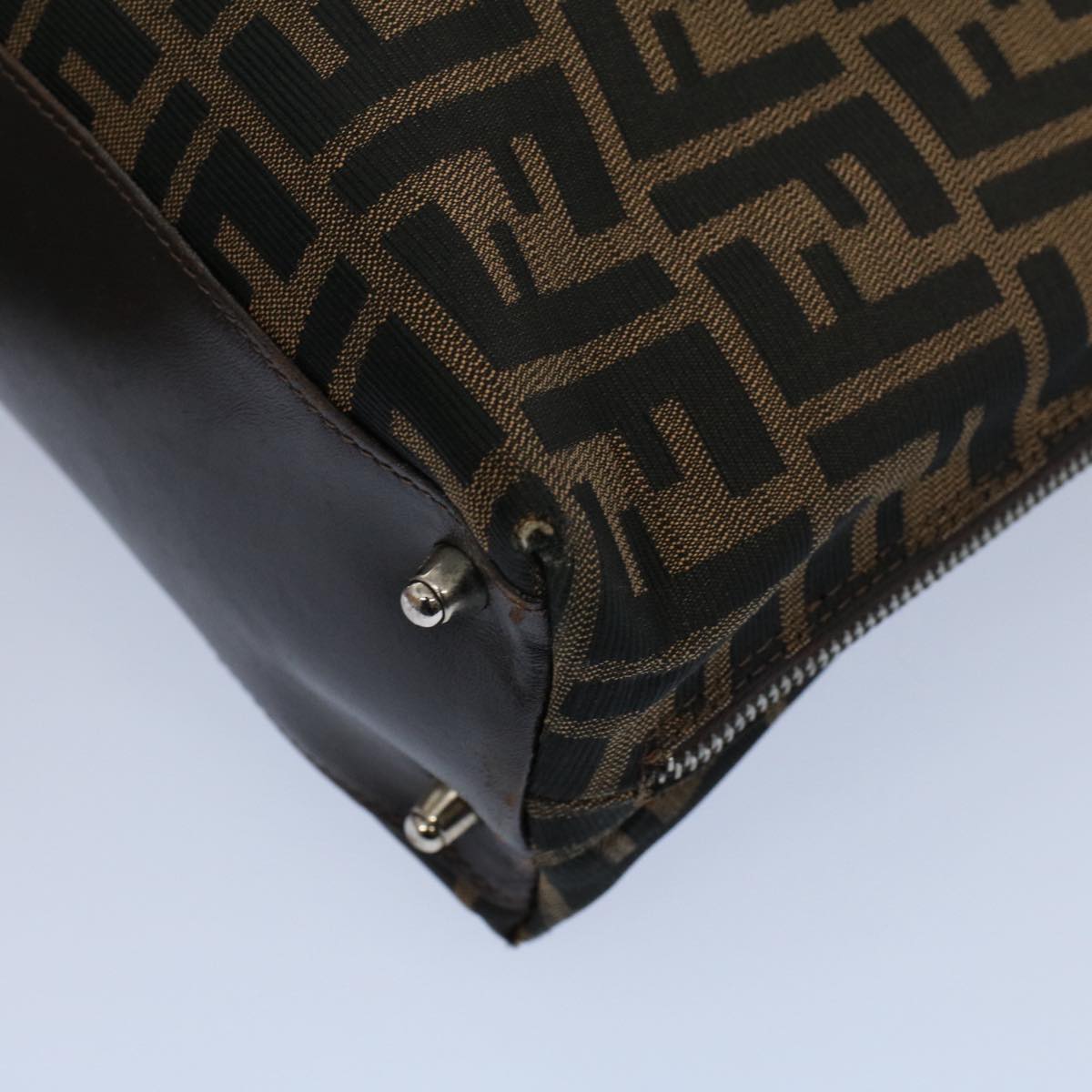 FENDI Zucca Canvas Shoulder Bag Black Brown ar10174