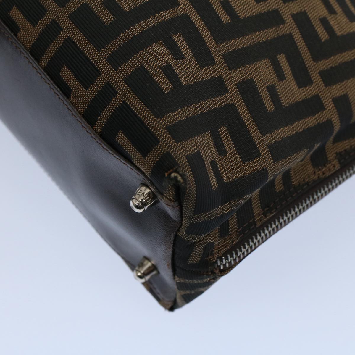 FENDI Zucca Canvas Shoulder Bag Black Brown ar10174