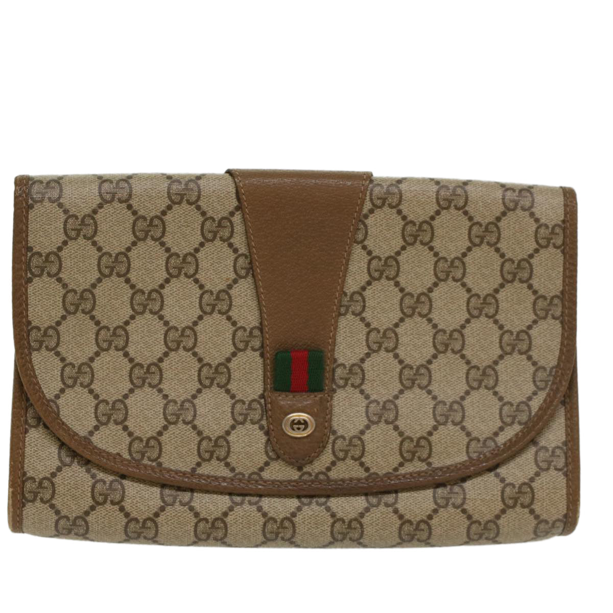 GUCCI GG Canvas Web Sherry Line Clutch Bag Beige Red 89 01 030 ar10304