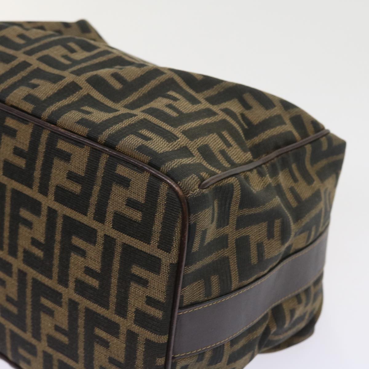 FENDI Zucca Canvas Hand Bag Leather Black Brown ar10305