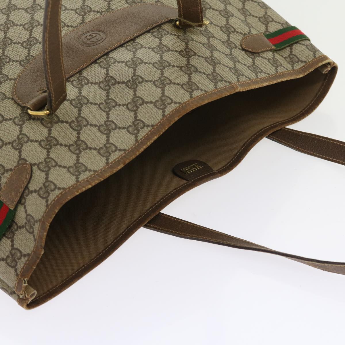GUCCI GG Canvas Tote Bag PVC Leather Beige ar10314