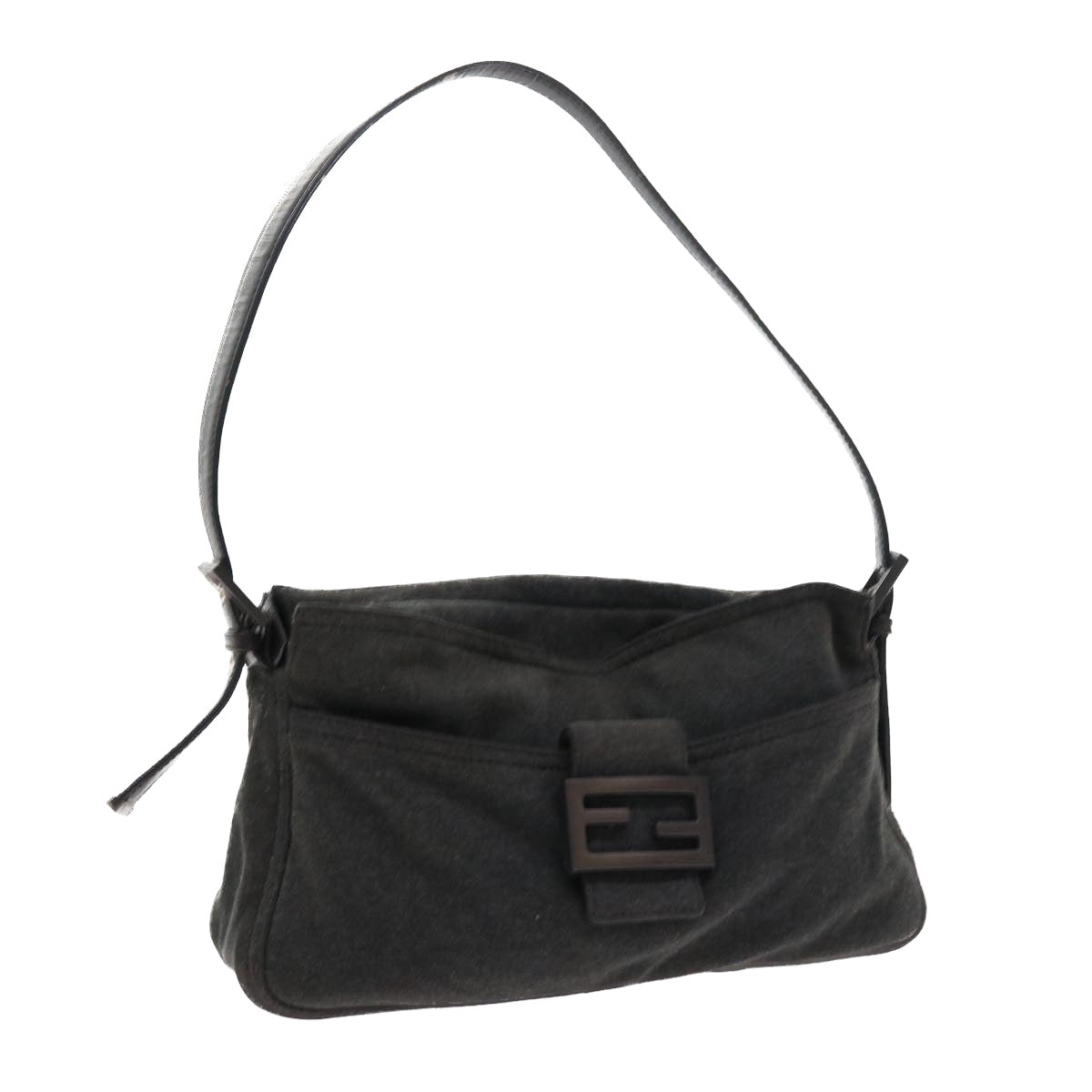FENDI Mamma Baguette Shoulder Bag Canvas Gray ar10408