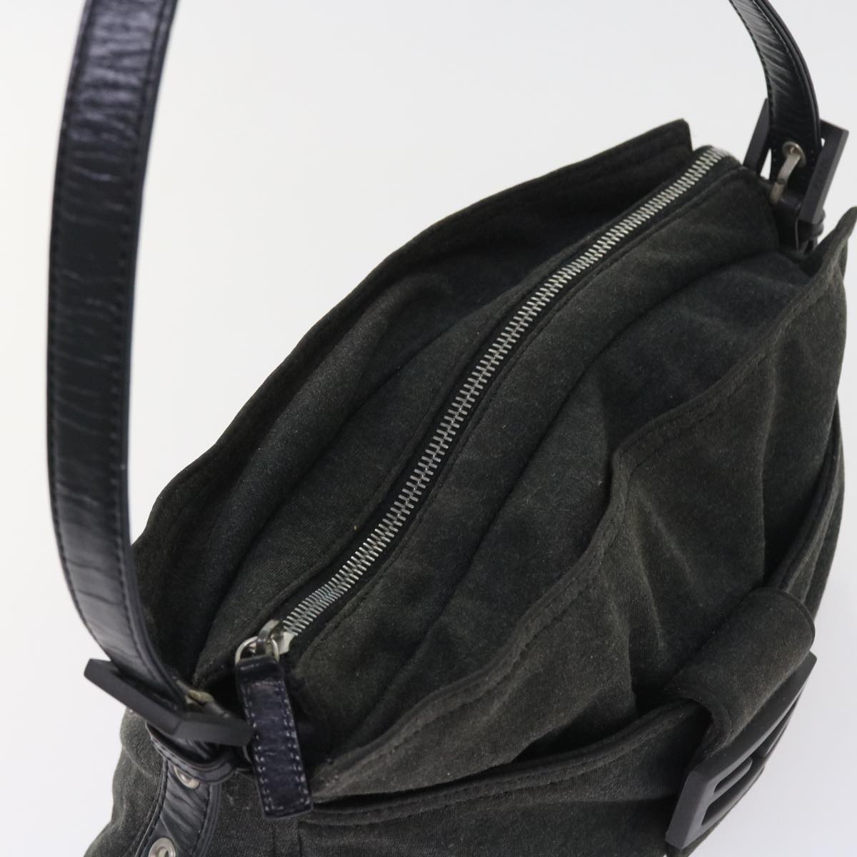 FENDI Mamma Baguette Shoulder Bag Canvas Gray ar10408