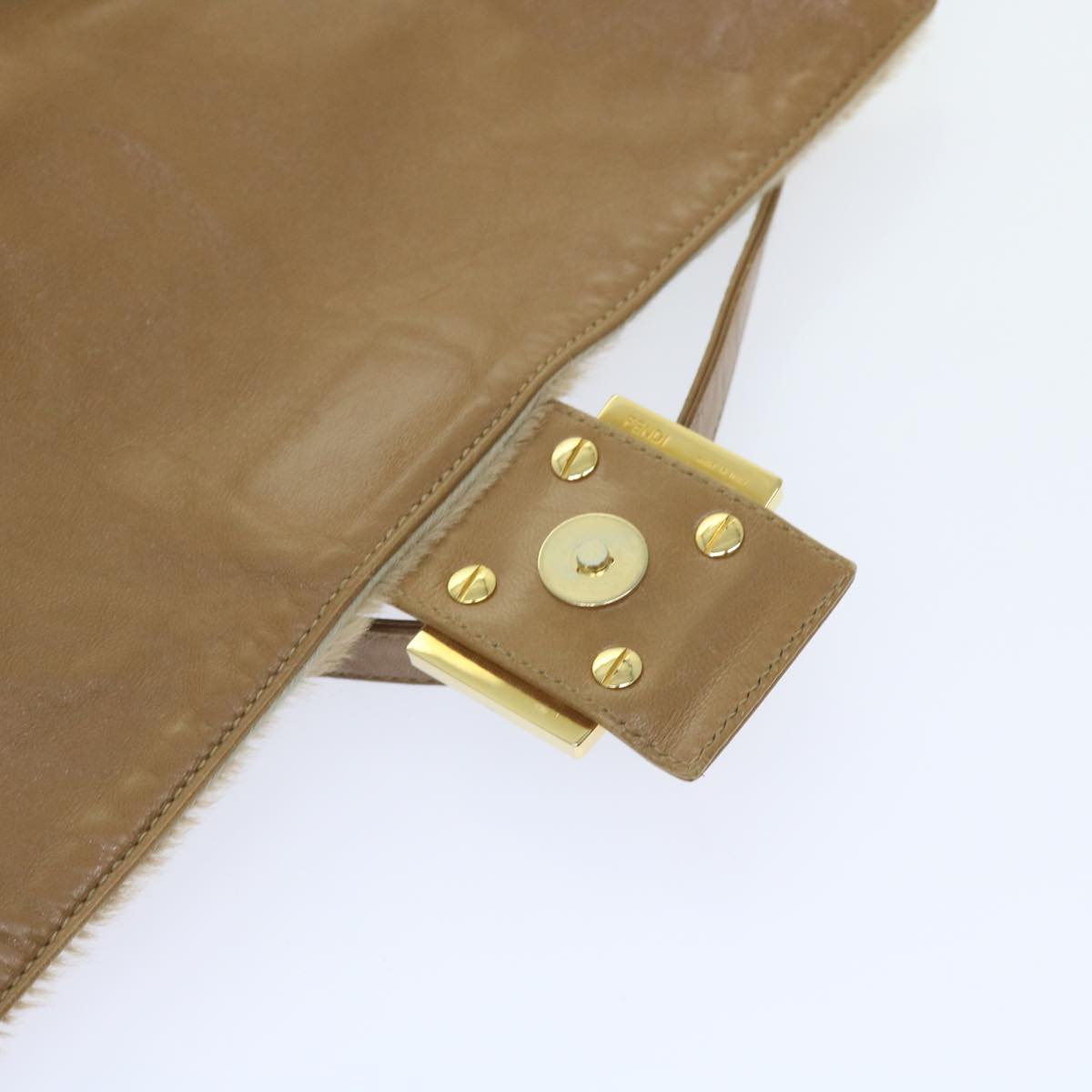 FENDI Mamma Baguette Shoulder Bag Harako leather Beige ar10608B