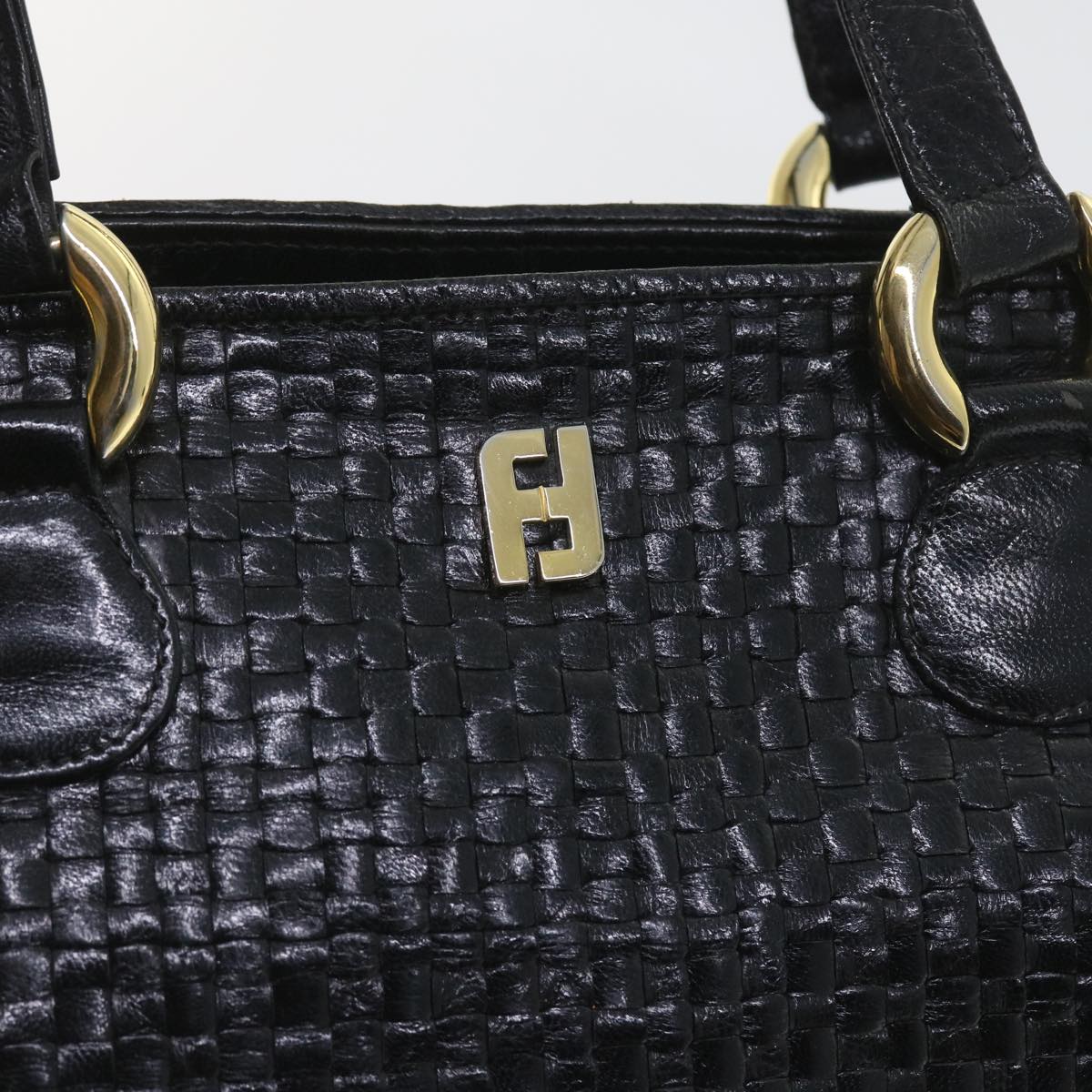 FENDI Hand Bag Leather Black ar10655