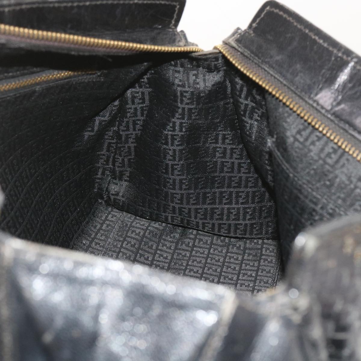 FENDI Hand Bag Leather Black ar10655