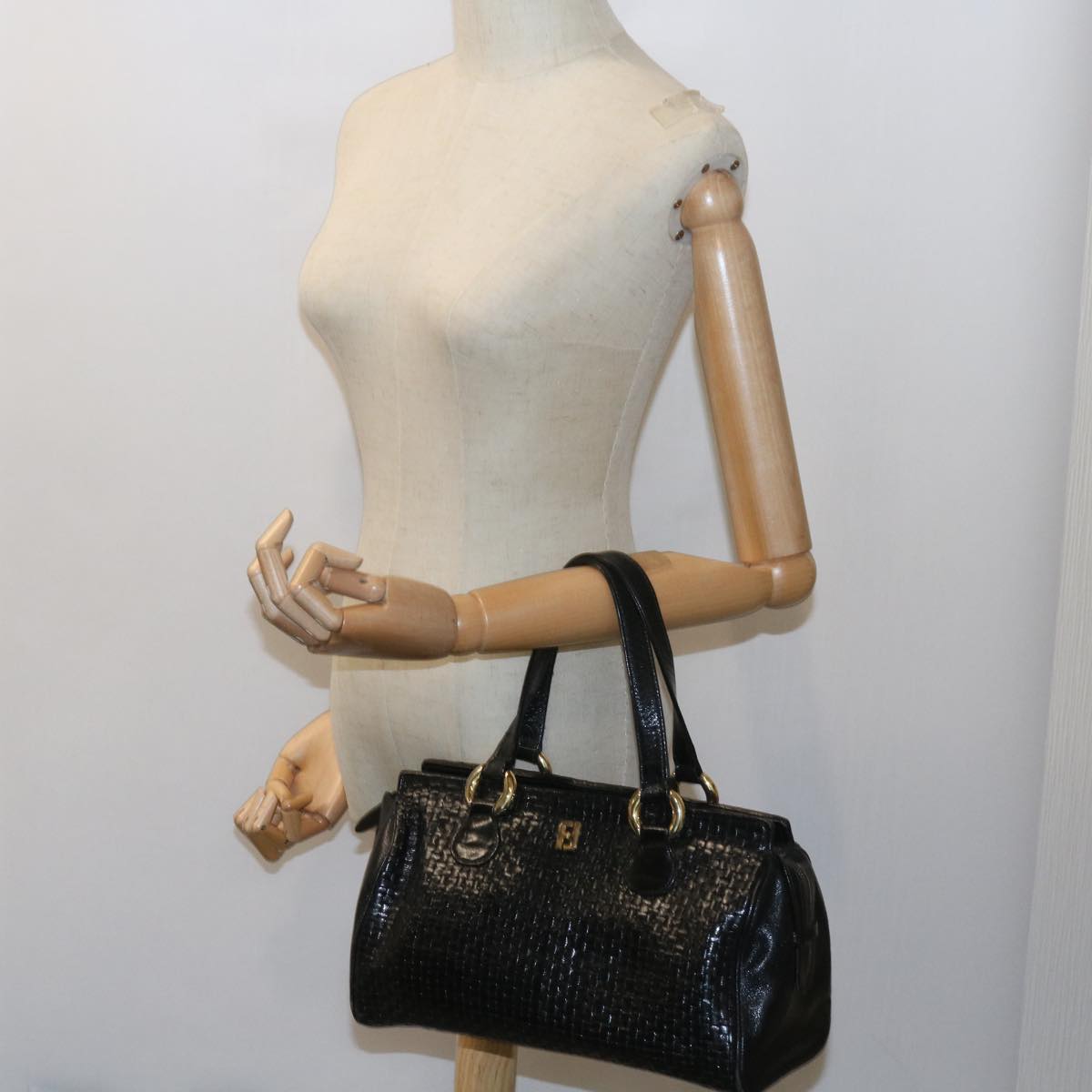 FENDI Hand Bag Leather Black ar10655