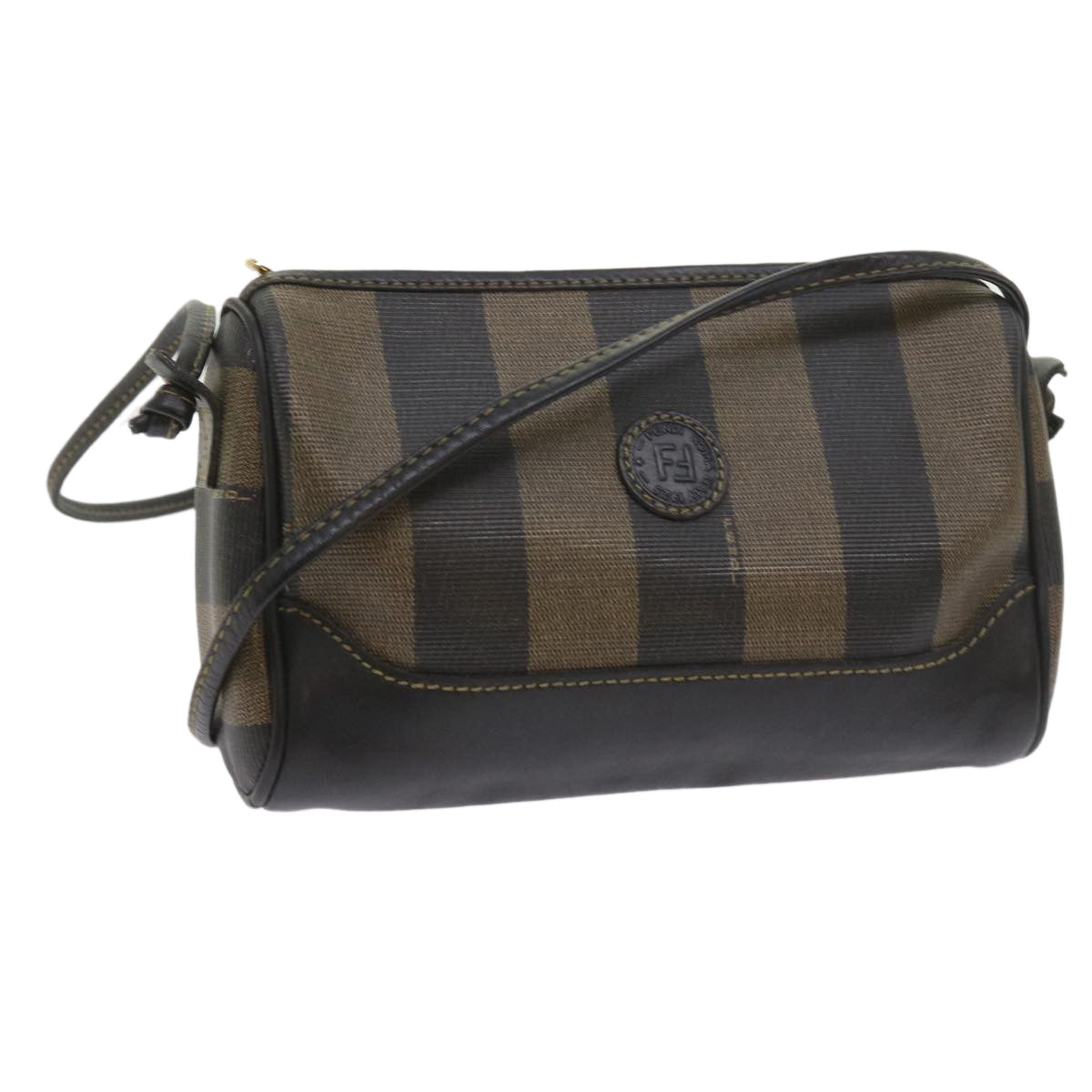 FENDI Pecan Canvas Shoulder Bag Black Brown ar10656