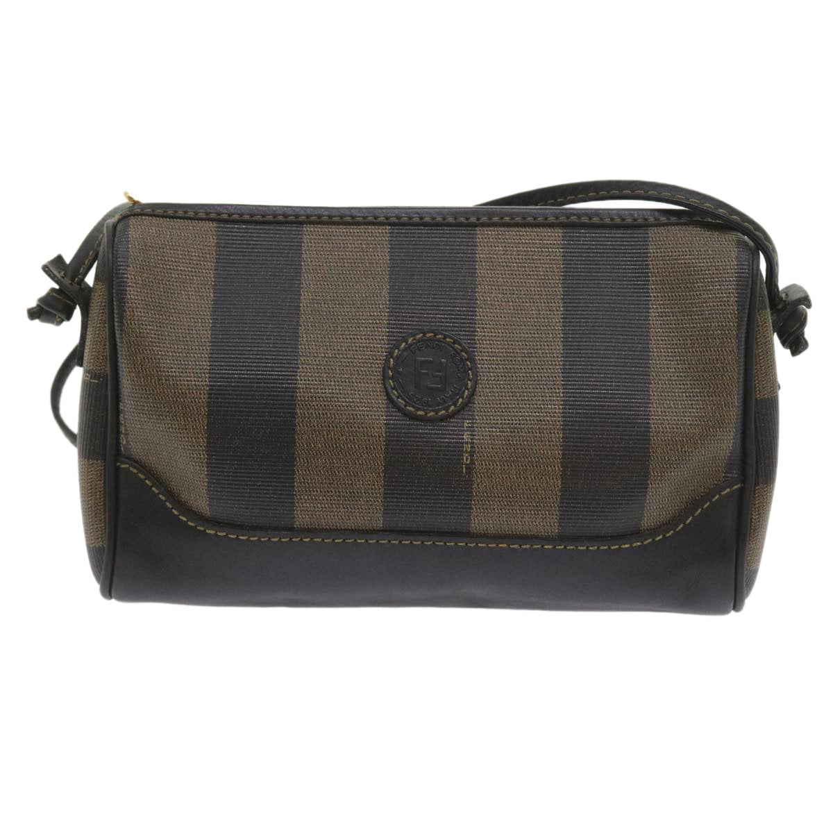 FENDI Pecan Canvas Shoulder Bag Black Brown ar10656