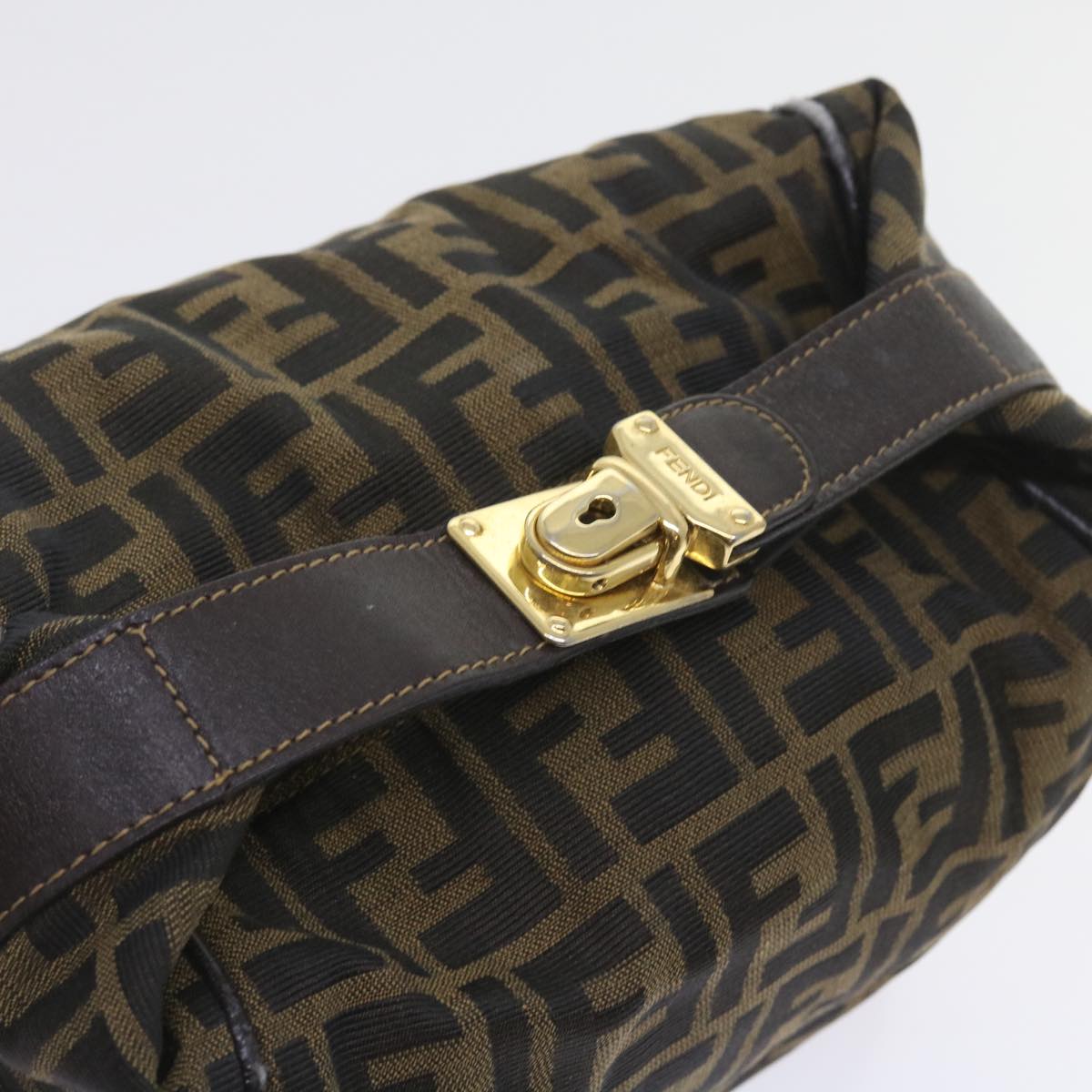 FENDI Zucca Canvas Hand Bag Black Brown 2111 26348 088 ar10671