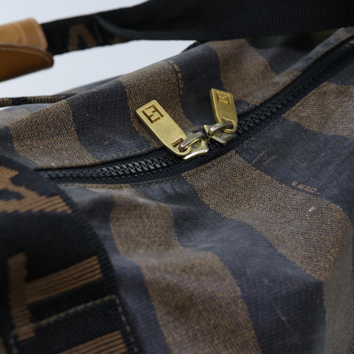 FENDI Pecan Canvas Boston Bag Black Brown ar11139