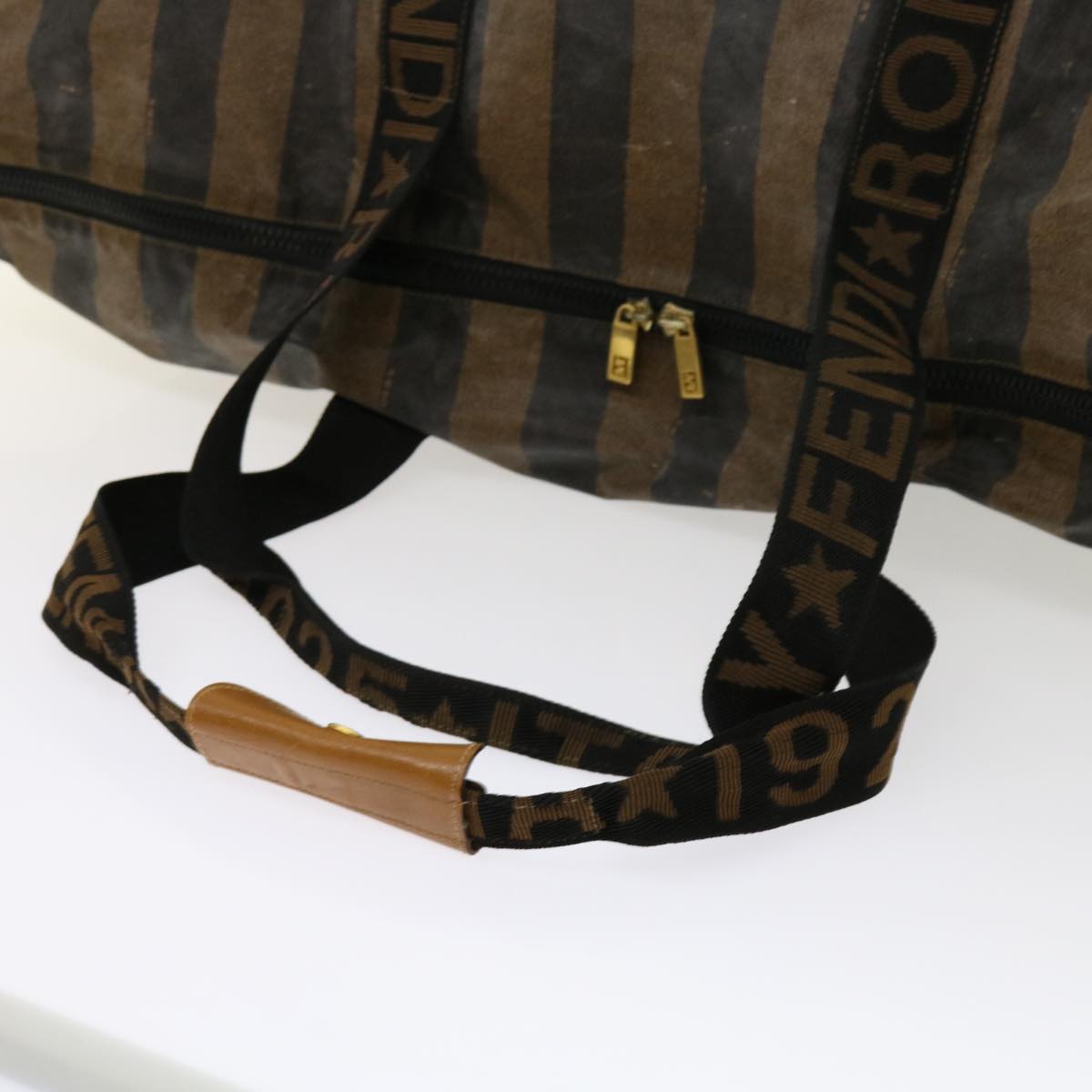 FENDI Pecan Canvas Boston Bag Black Brown ar11139