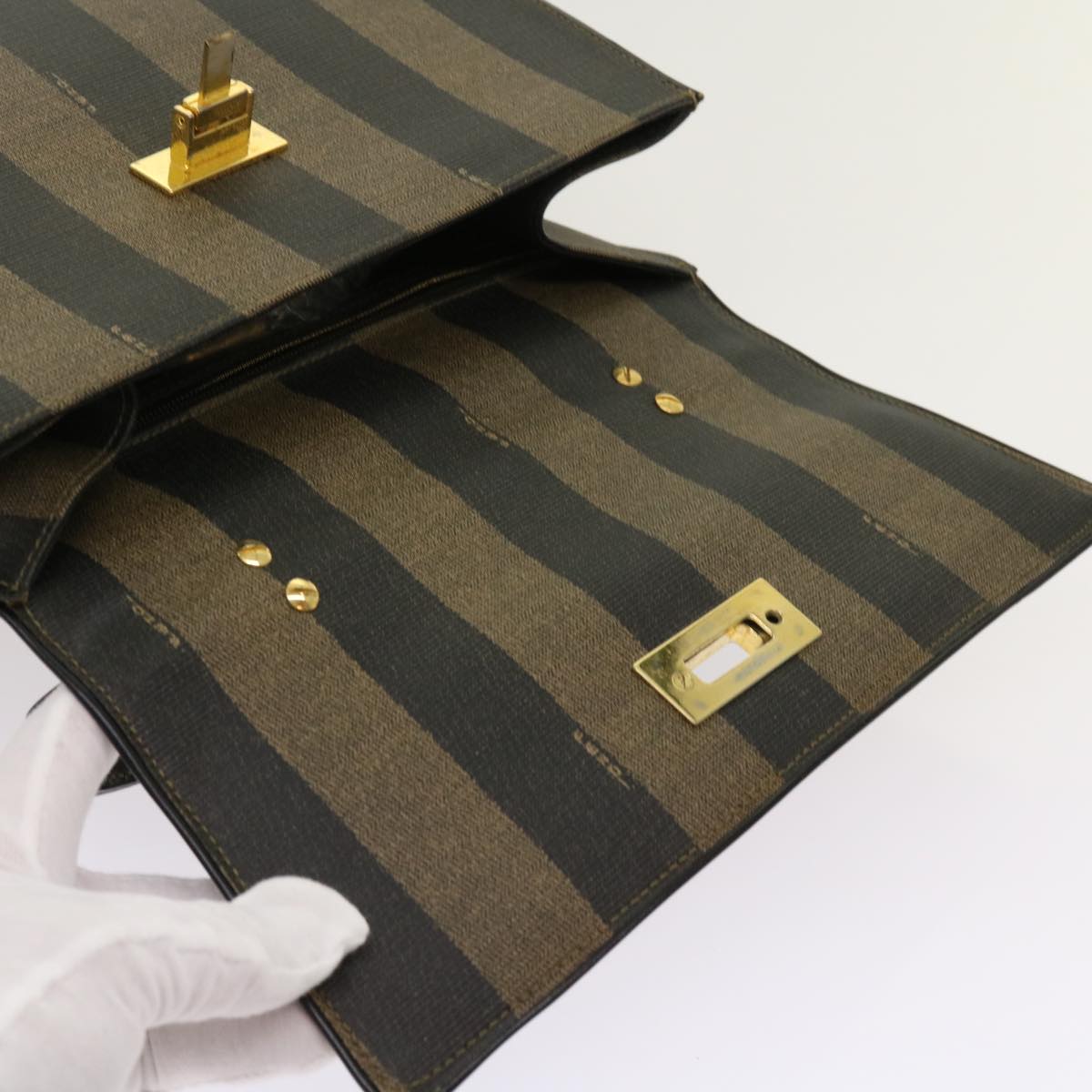 FENDI Zucca Pecan Canvas Hand Bag Nylon 3Set Brown Black ar11235