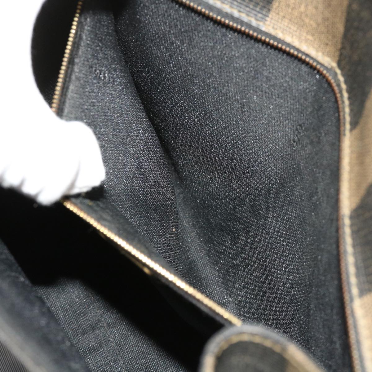 FENDI Zucca Pecan Canvas Hand Bag Nylon 3Set Brown Black ar11235