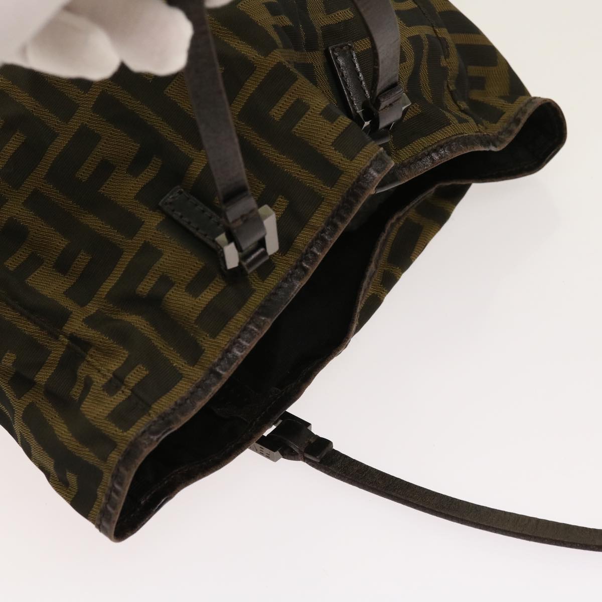 FENDI Zucca Pecan Canvas Hand Bag Nylon 3Set Brown Black ar11235
