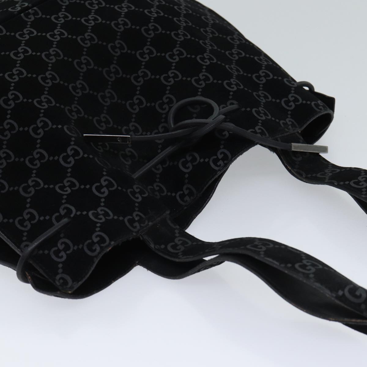 GUCCI GG Canvas Tote Bag Suede Black ar11680