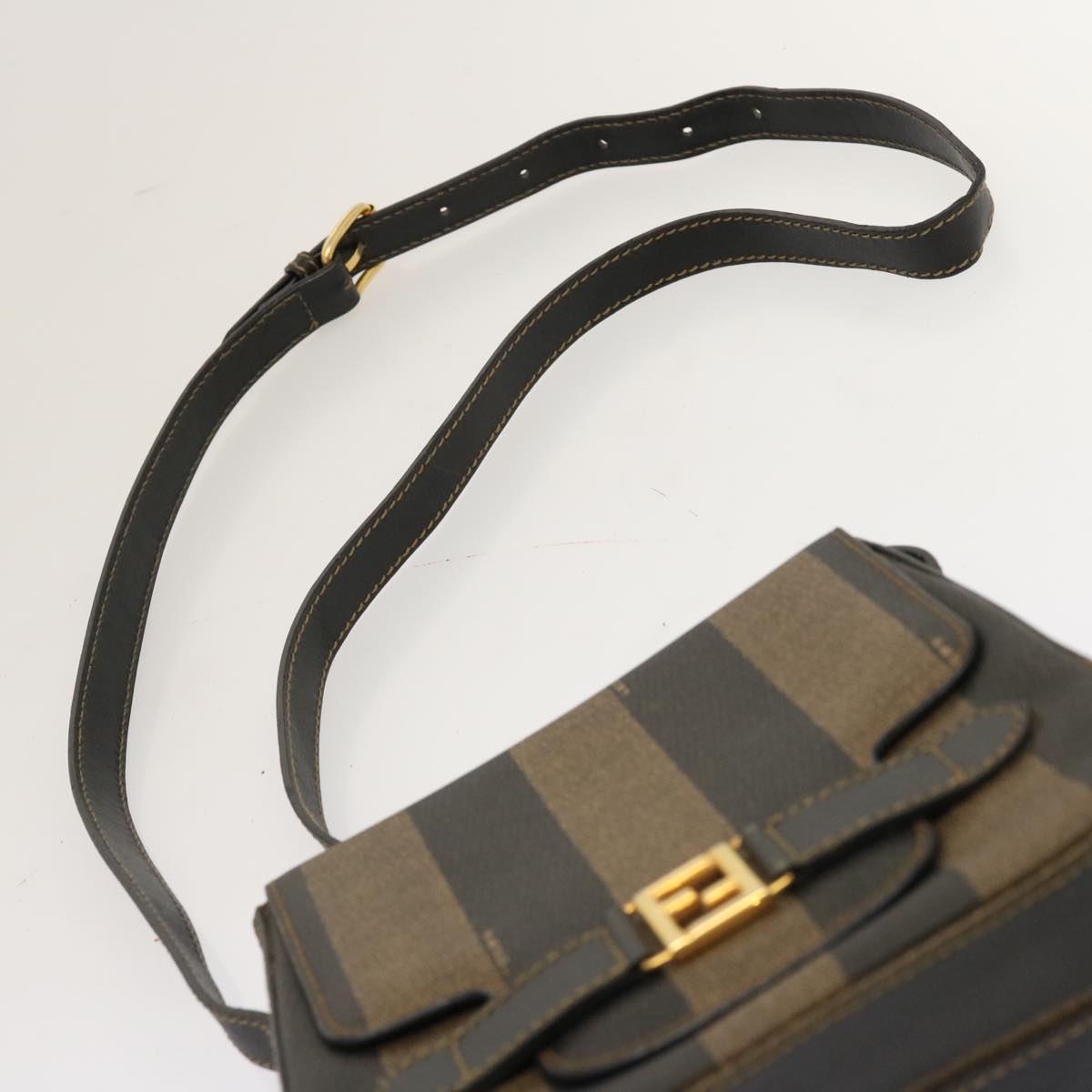 FENDI Pecan Canvas Shoulder Bag Brown Black ar11725