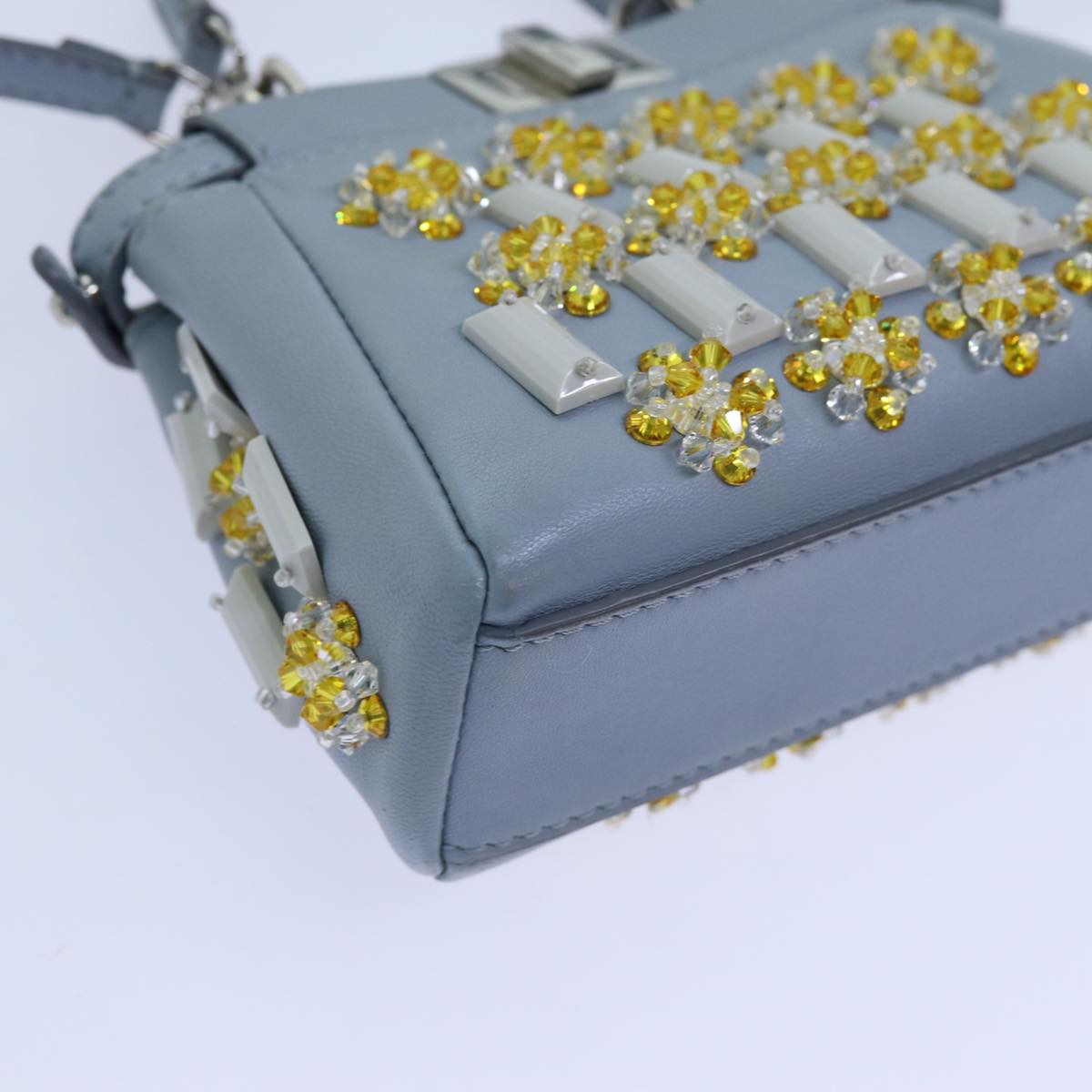 FENDI Beads Micro Peek A Boo Pouch Leather 2way Blue ar11753A